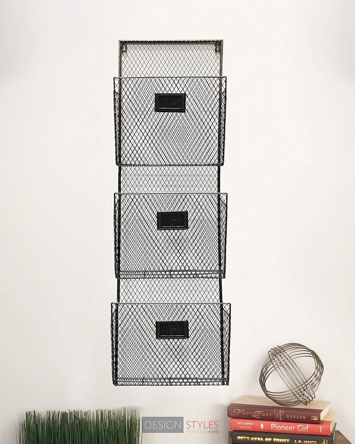 Three-Tier Black and Copper Metal Wall File Holder