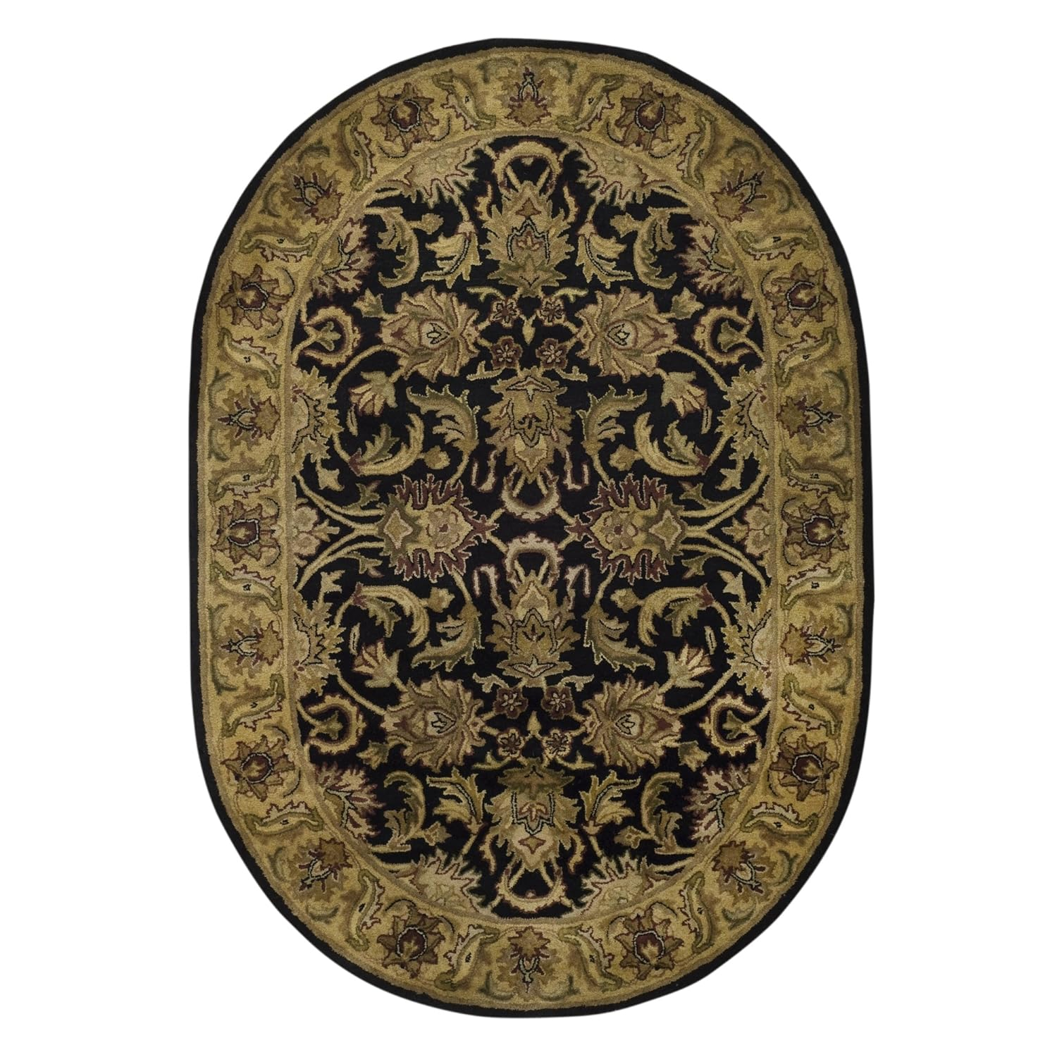 SAFAVIEH Classic Holly Floral Bordered Wool Area Rug, Black/Gold, 7'6" x 9'6" Oval