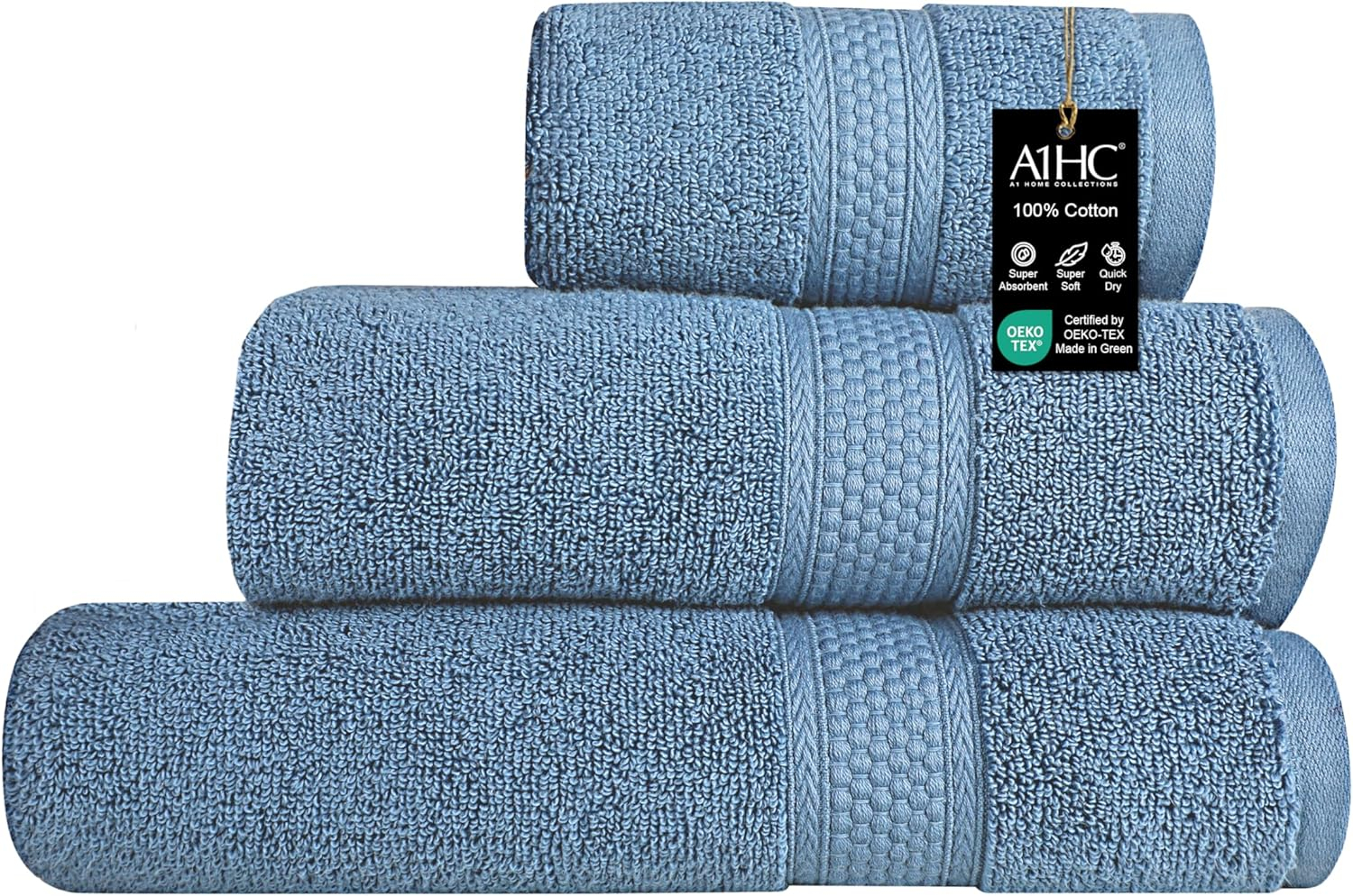 A1 Home Collections LLC A1HC Bath Towel Set, 500 GSM 100% Ring Spun Cotton, Oeko-Tex Green Certified, Zero Twist, Ultra Soft, Quick Dry Towel Sets