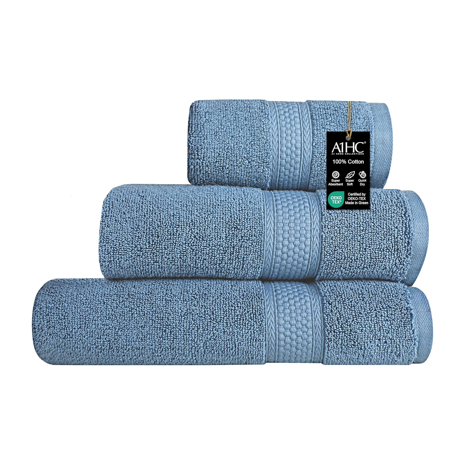 A1 Home Collections LLC A1HC Bath Towel Set, 500 GSM 100% Ring Spun Cotton, Oeko-Tex Green Certified, Zero Twist, Ultra Soft, Quick Dry Towel Sets