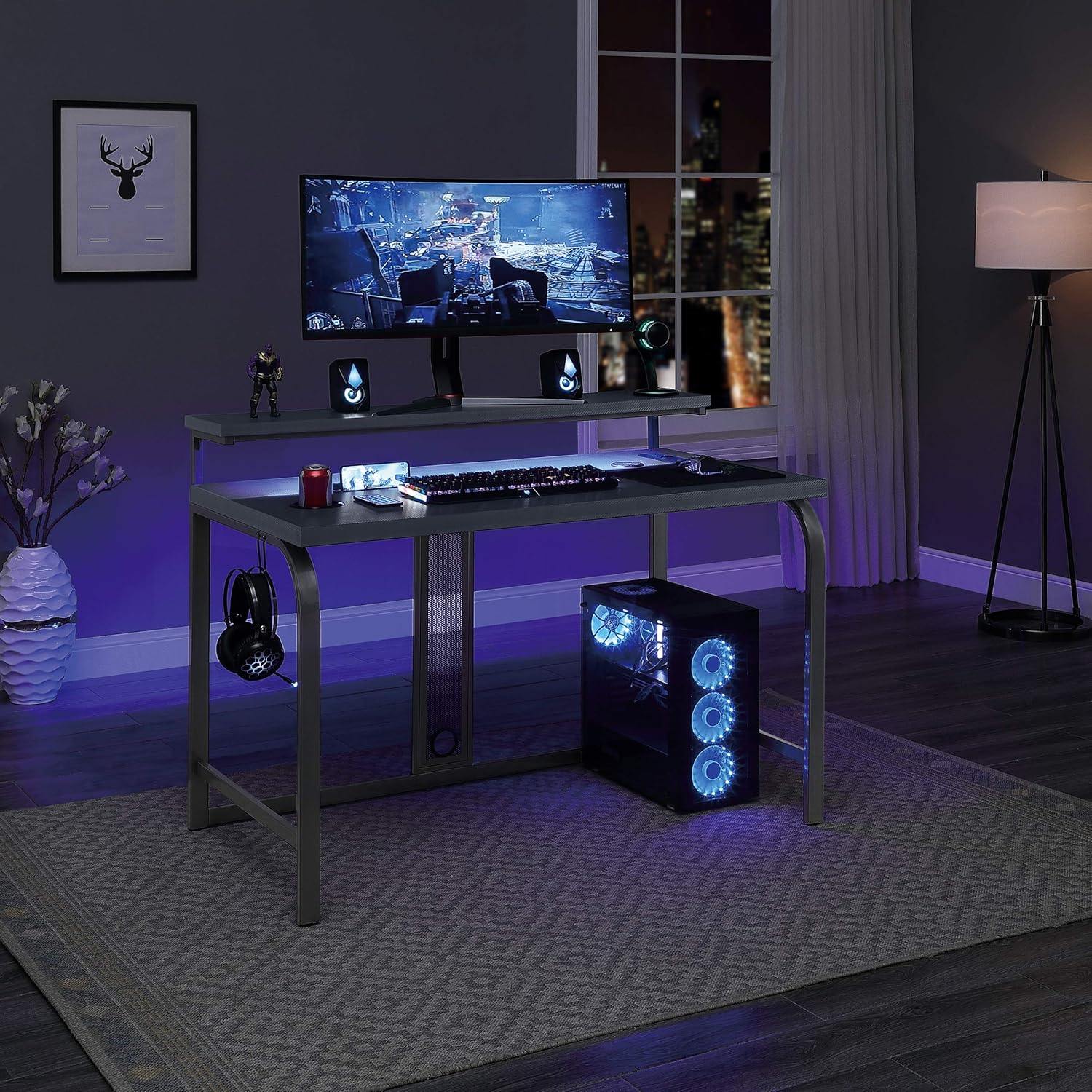 OSP Home Furnishings Reload 48-Inch Gaming Desk in Gray Steel Metal