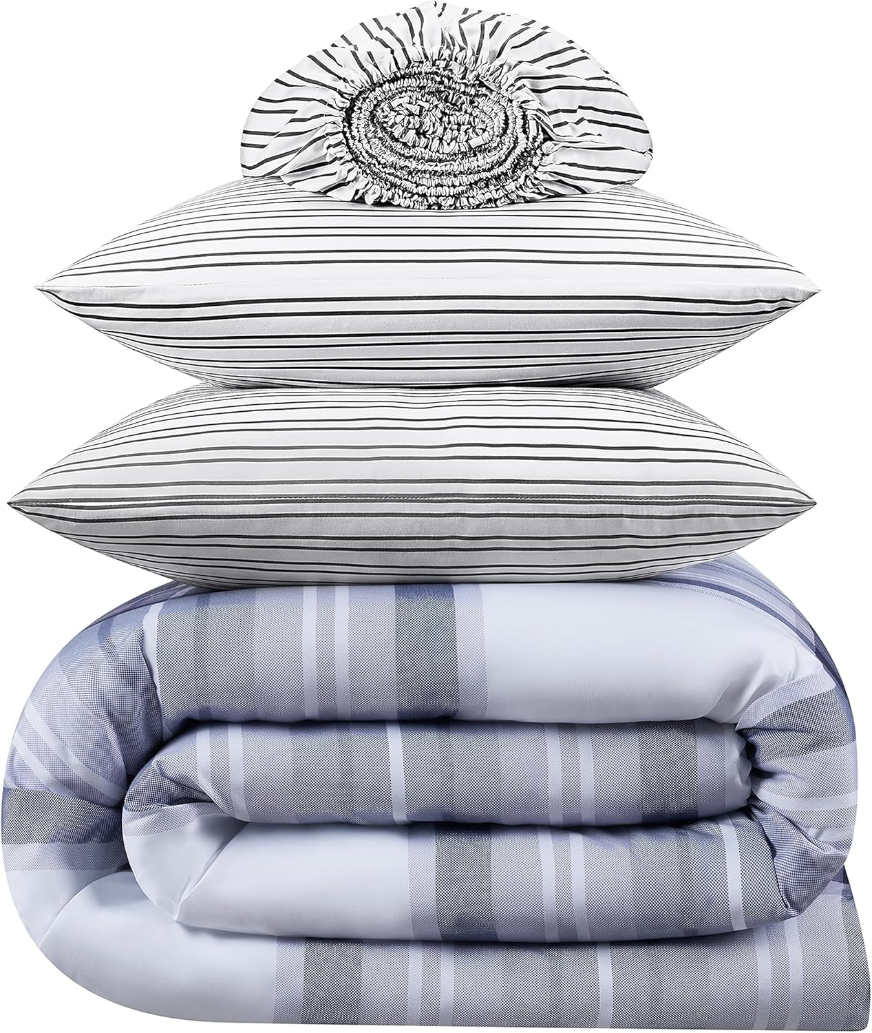Serta Simply Clean Scott Soft 7 Piece Plaid Bed in A Bag Complete Bedding Comforter Set with Sheets and Pillow Case for All Season, Full, Blue