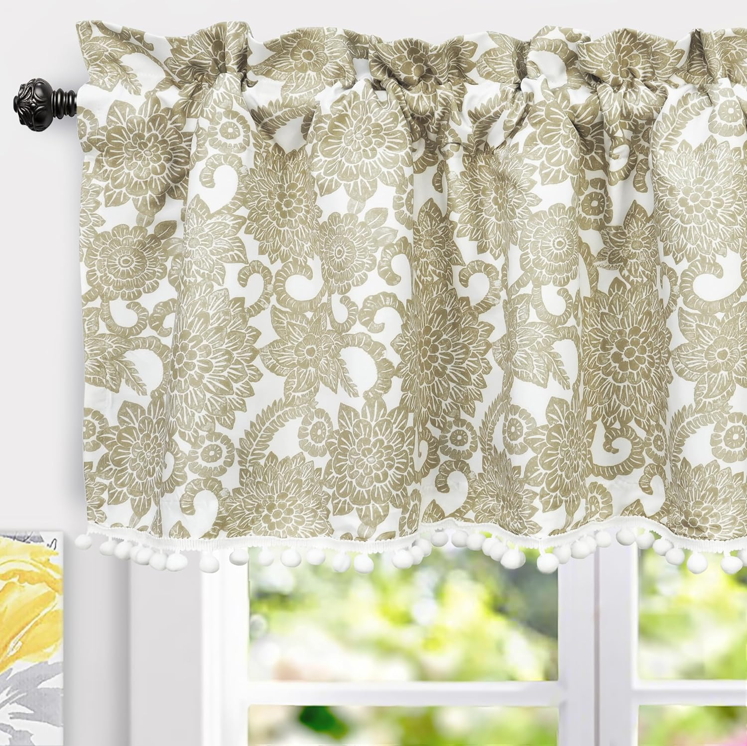 DriftAway Daisy Dahlia Blooming Flower/Floral Lined Thermal Insulated Energy Saving Window Curtain Valance for Living Room/Bedroom/Kitchen, 2 Layers, Rod Pocket, 52"x18"+2’’Header (Navy)