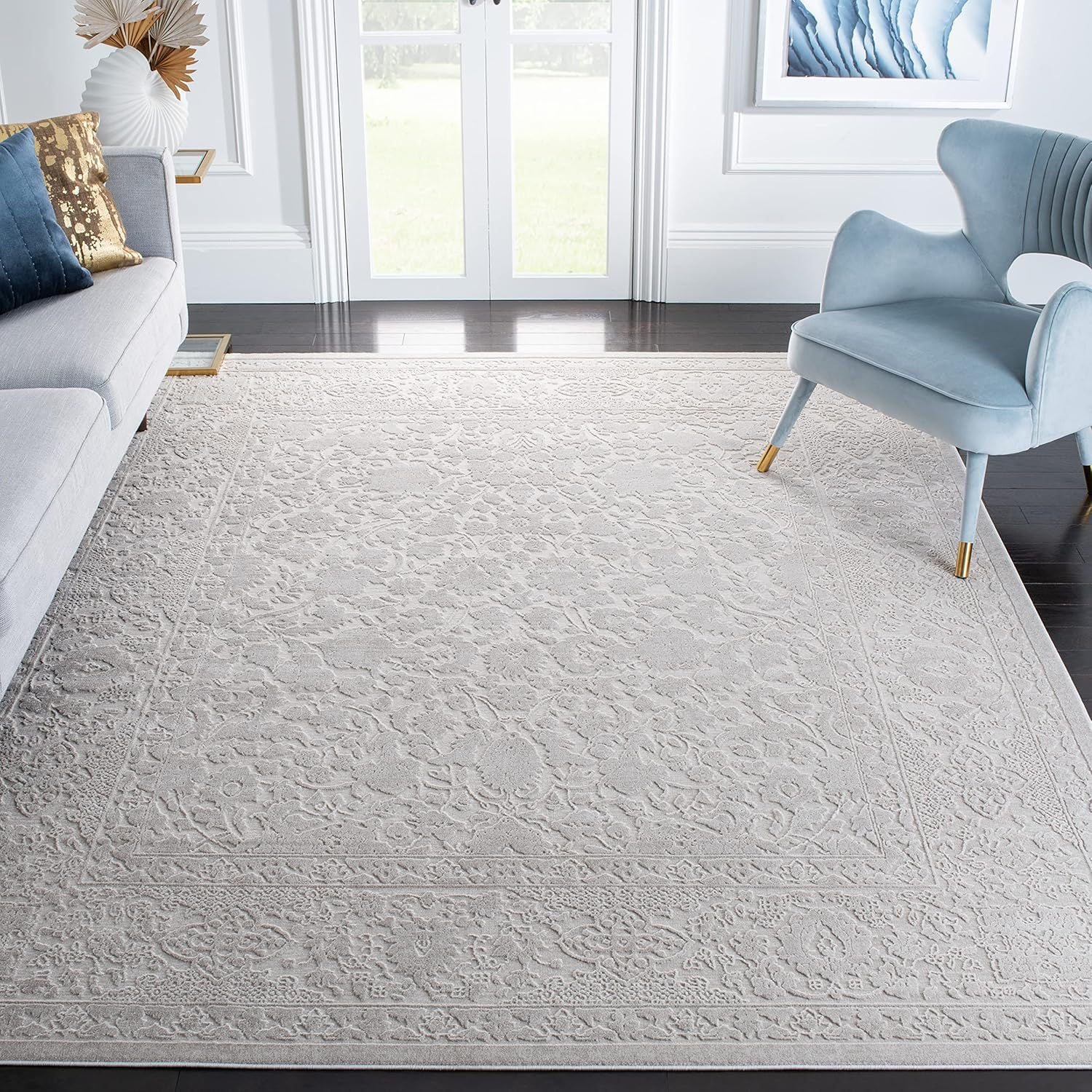 SAFAVIEH Reflection Sophia Traditional Area Rug, Light Grey/Cream, 10' x 14'