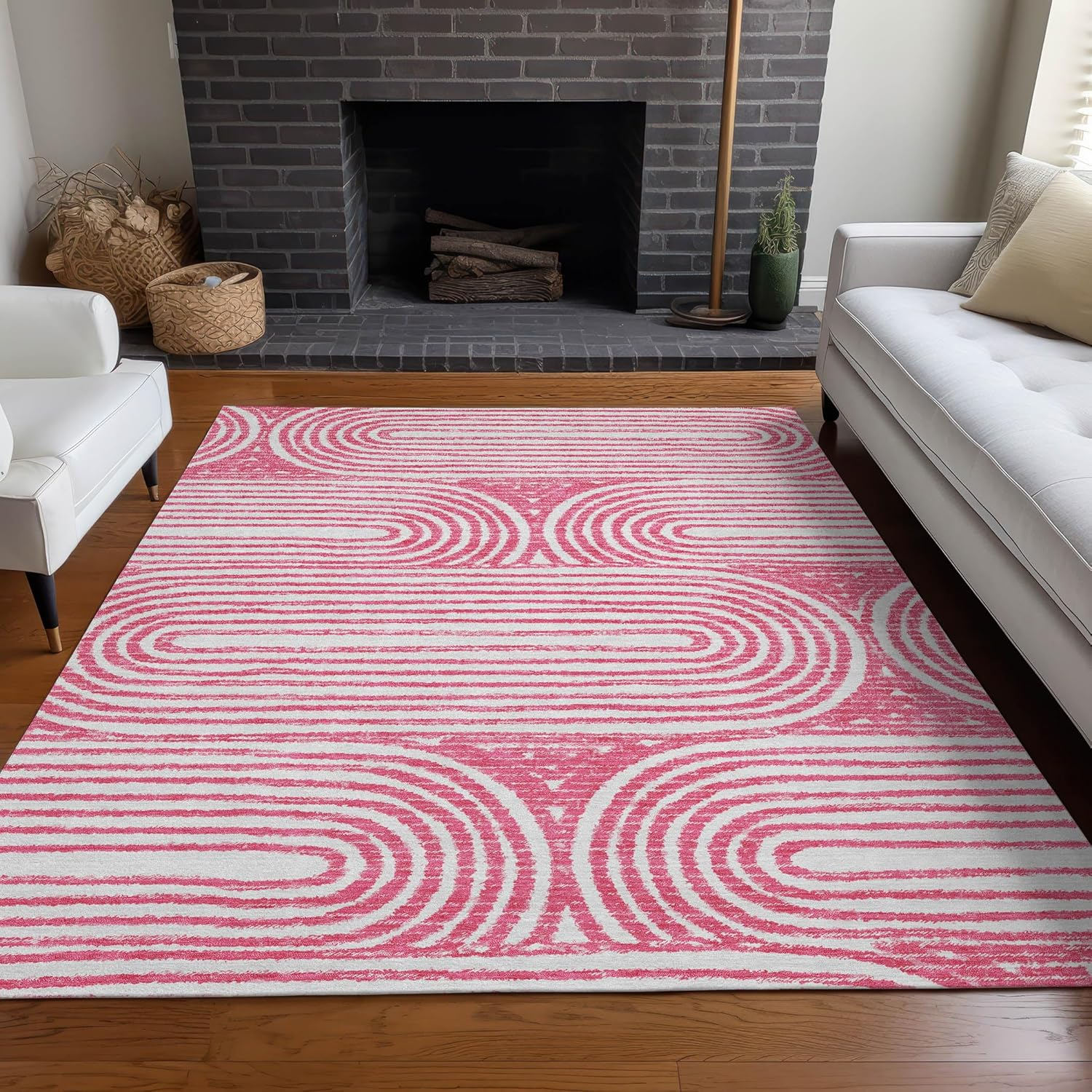 Addison Rugs Chantille ACN140 Pink 8' x 10 Indoor Outdoor Area Rug, Stain Resistant, Machine Washable, Non Shedding, Bedroom, Living Room, Dining Room, Kitchen Rug