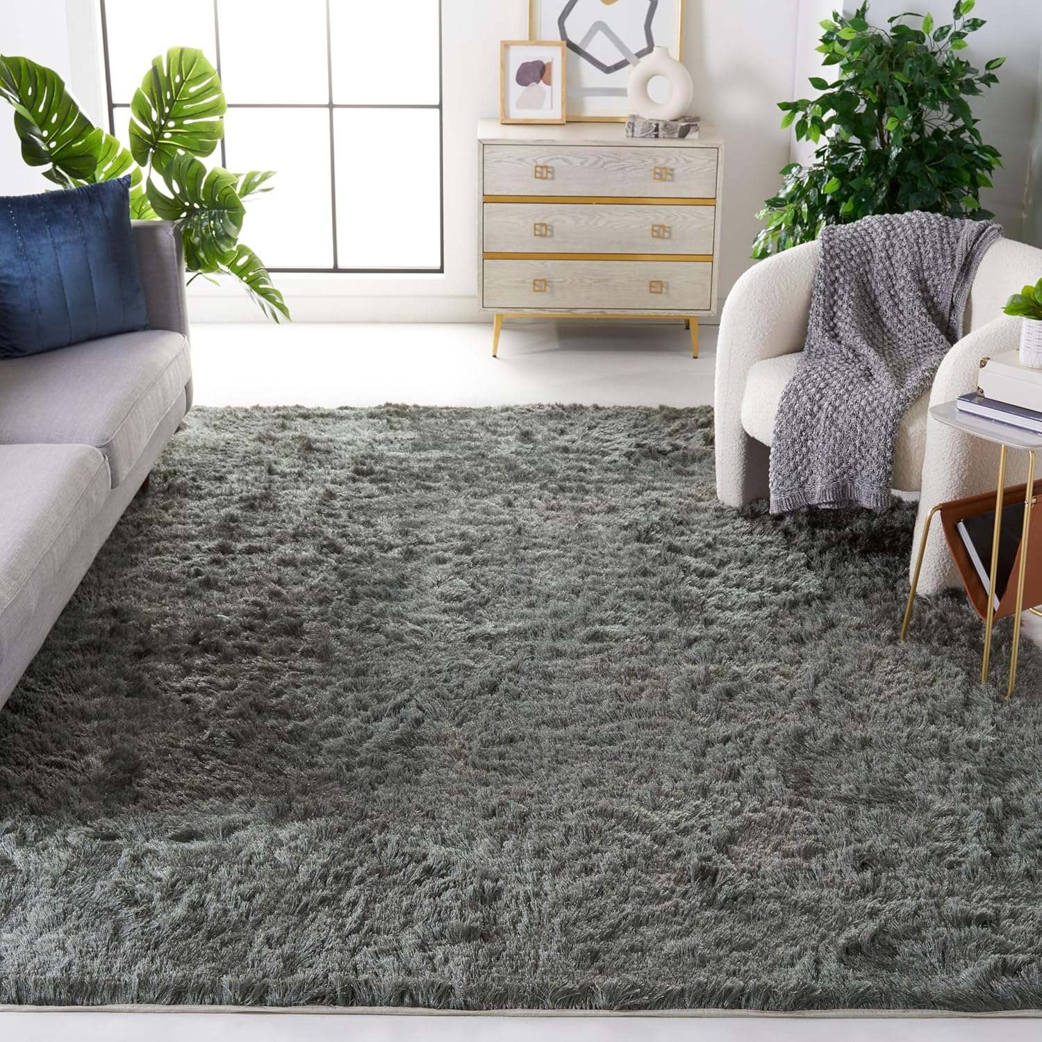 SAFAVIEH Paris Darwin Plush Polyester Shag Area Rug, Silver, 10' x 14'