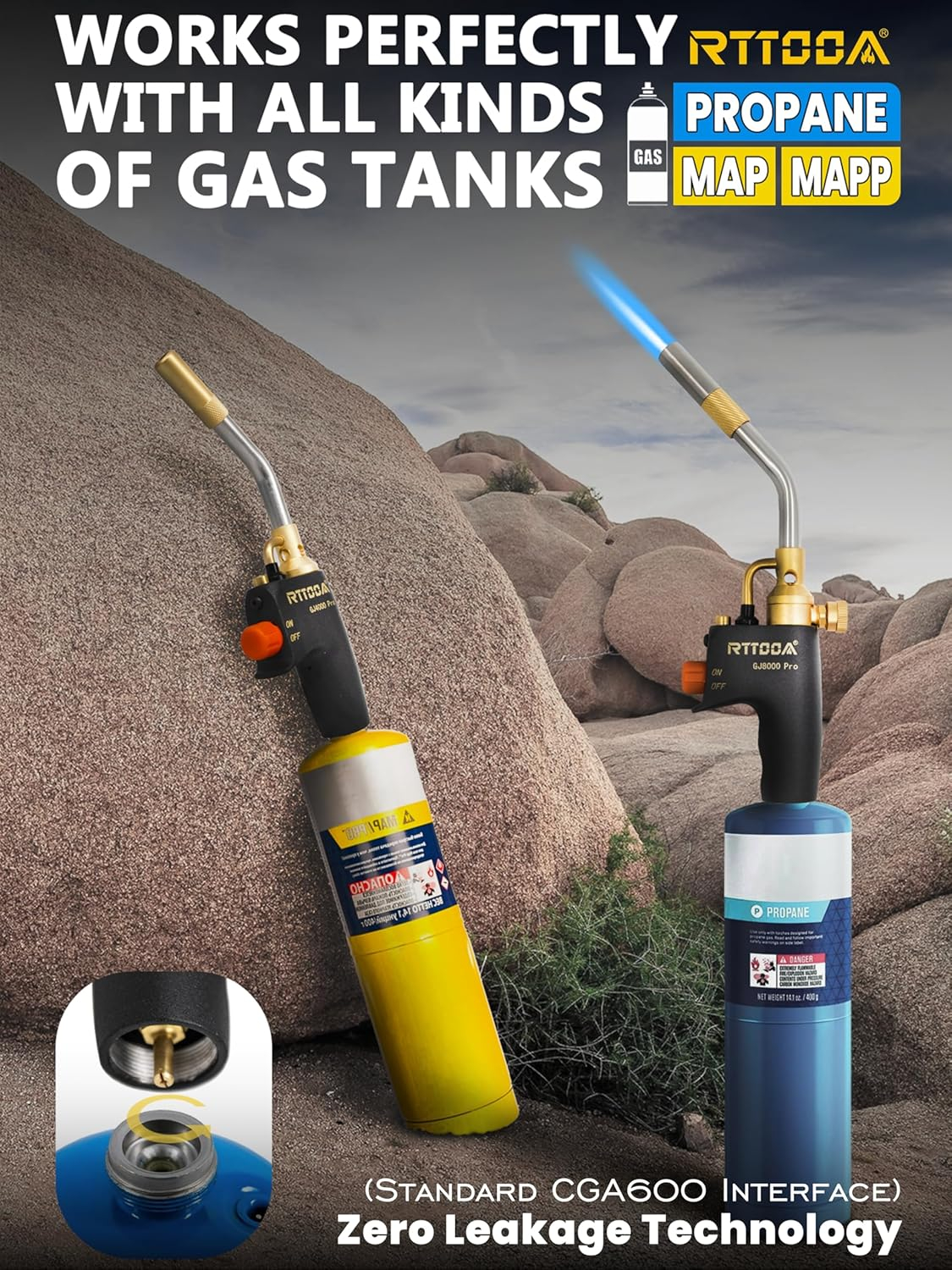 High Intensity Propane Torch Head Adjustable, GJ-8000pro Trigger Start Map/Mapp Gas Torch Kit with Self Ignition,Pencil Flame Welding Torch Fuel by MAPP, MAP/PRO（CSA Certified)
