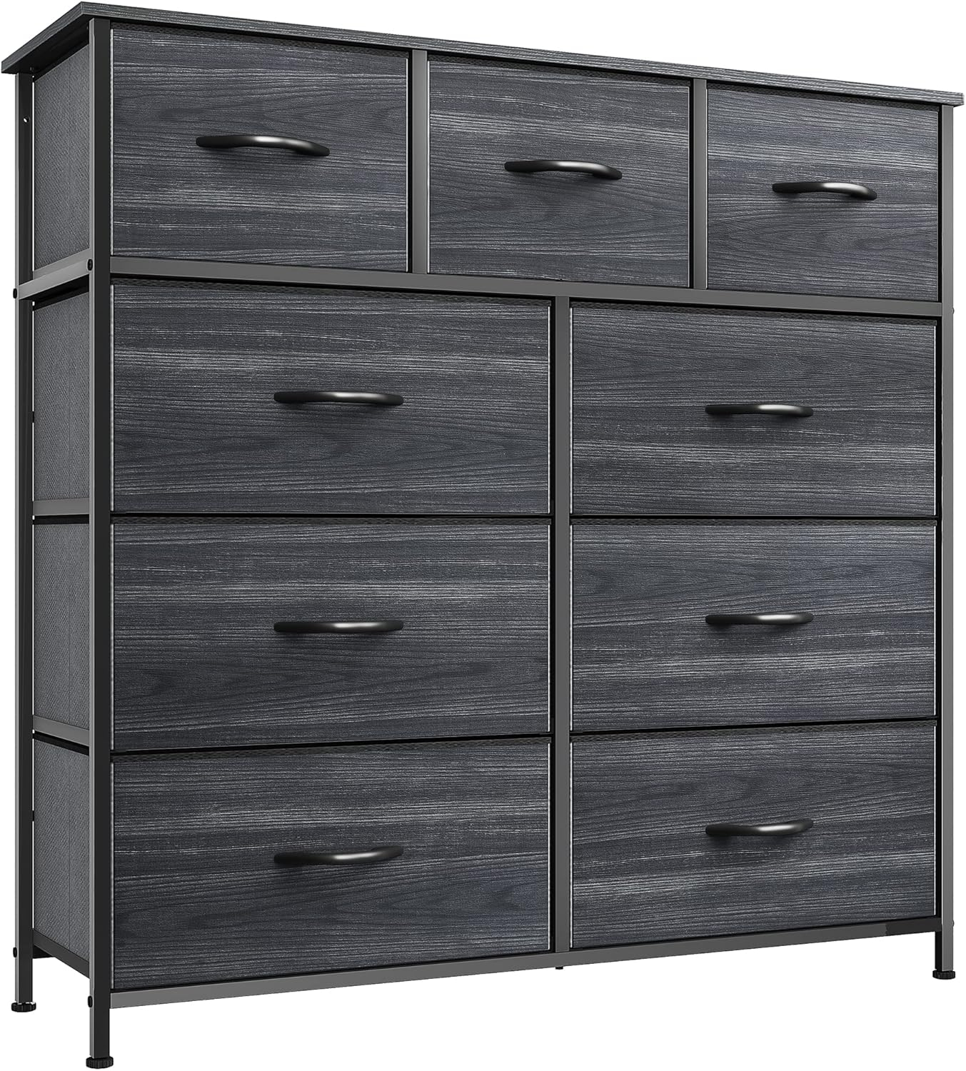 SYTHERS Dresser for Bedroom with 9 Drawers, Fabric Dresser Storage Organizer Unit with Fabric Bins, Fabric Dresser for Living Room, Closet, Hallway, Dark Gray