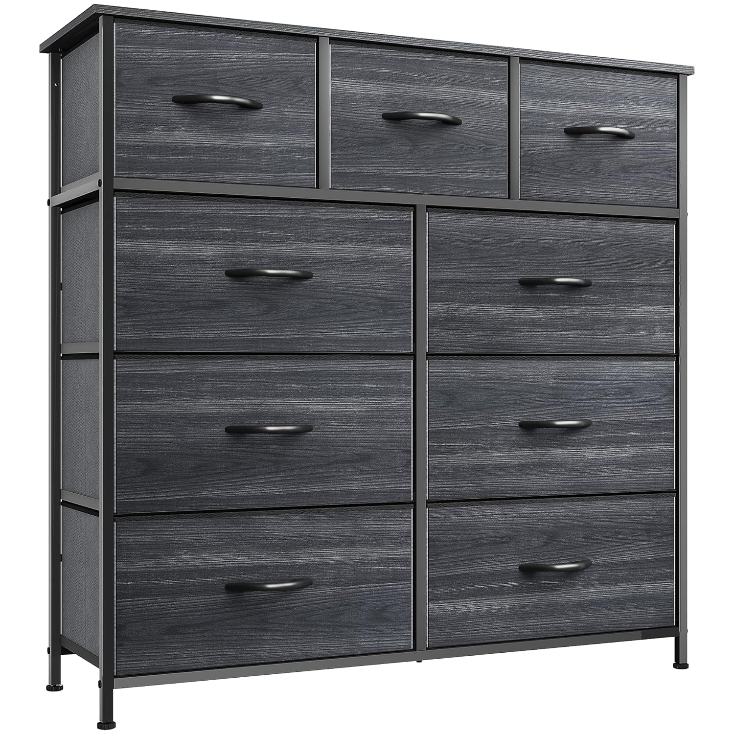 SYTHERS Dresser for Bedroom with 9 Drawers, Fabric Dresser Storage Organizer Unit with Fabric Bins, Fabric Dresser for Living Room, Closet, Hallway, Dark Gray