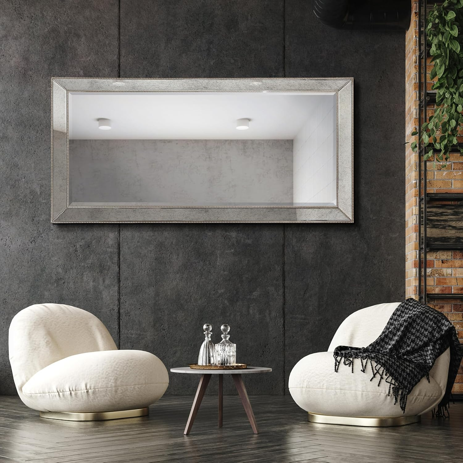 Empire Art Direct Champagne Bead Beveled Rectangle Solid Wood Framed Wall Mirror Ready to Hang, Living Room, Bedroom ＆ Office, 80" x 40"