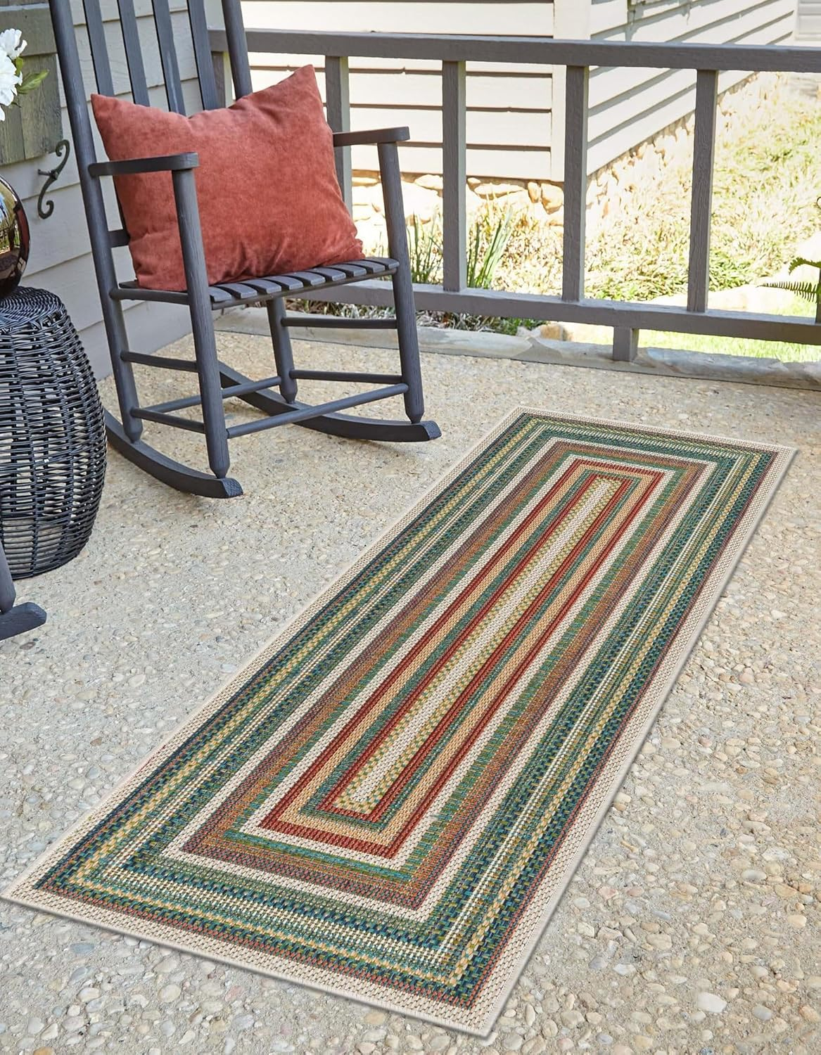 Blue and Ivory Rectangular Synthetic Outdoor Rug, 5' x 8'
