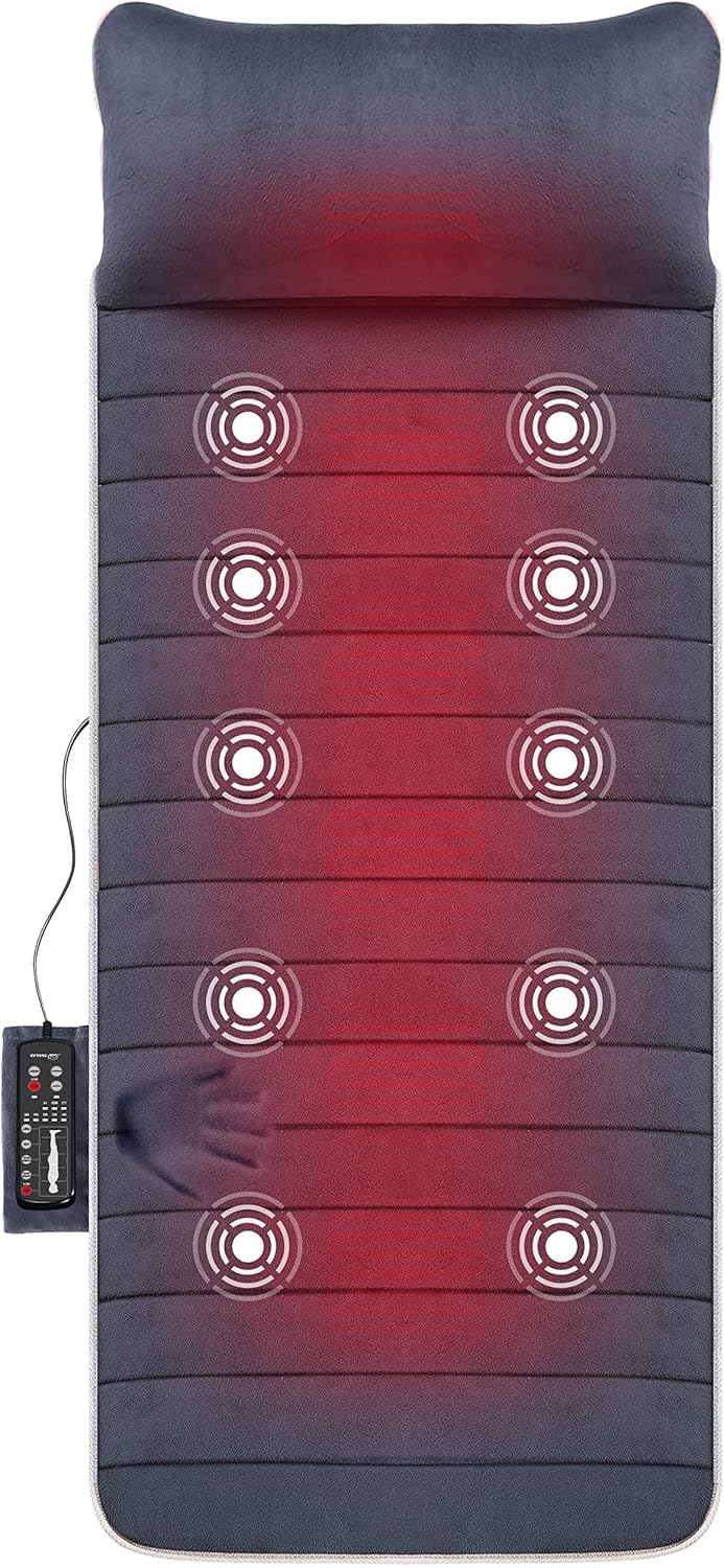Snailax Massage Mat with Soothing, Full Body Massage pad with 10 Vibration Motors and 4 Therapy Heat pad, Gifts