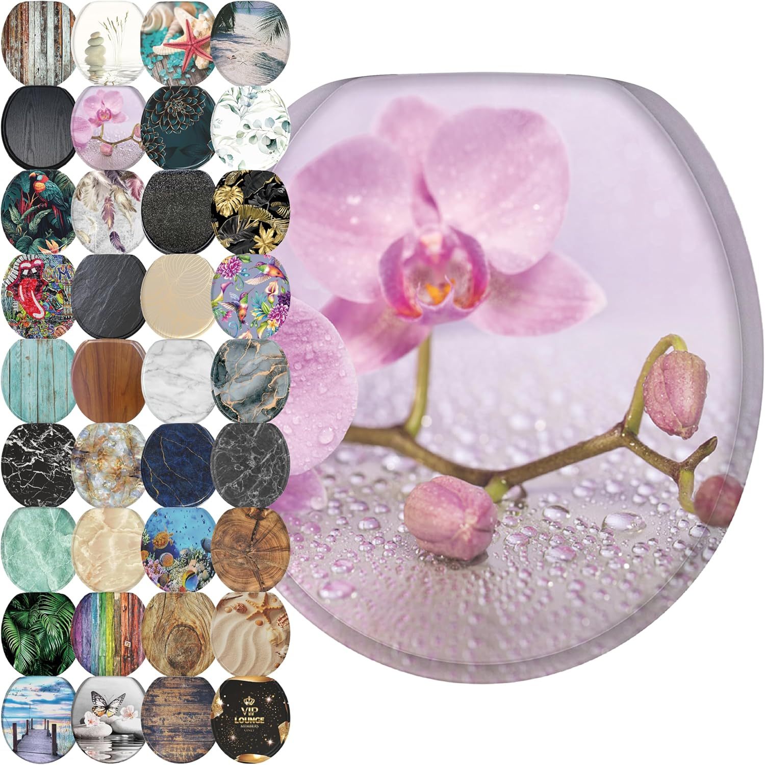 Sanilo Soft Close Toilet Seat ROUND, Quiet and Slow Close Lid and Seat, Strong Bumpers and Hinges, Blooming