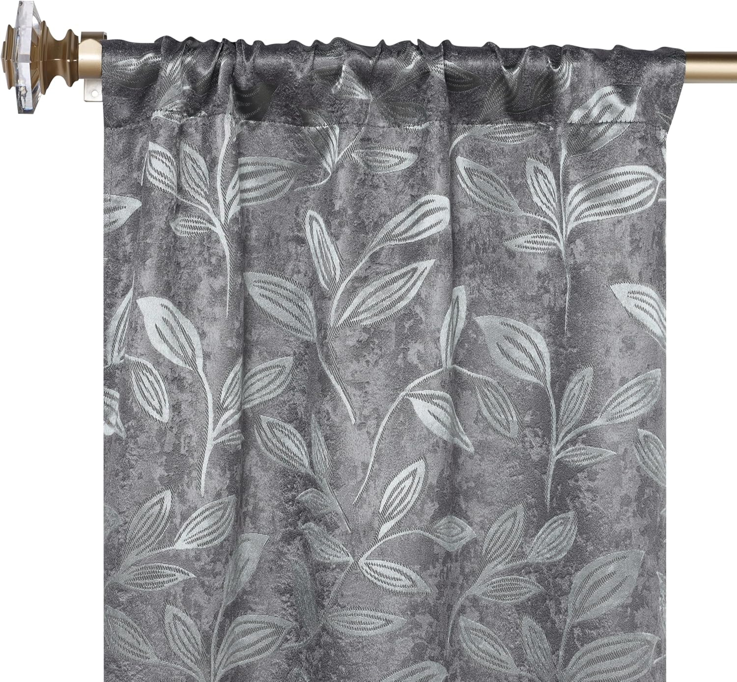 Nickel Black Polyester Blackout Curtains with Leaf Pattern, 36" x 63"