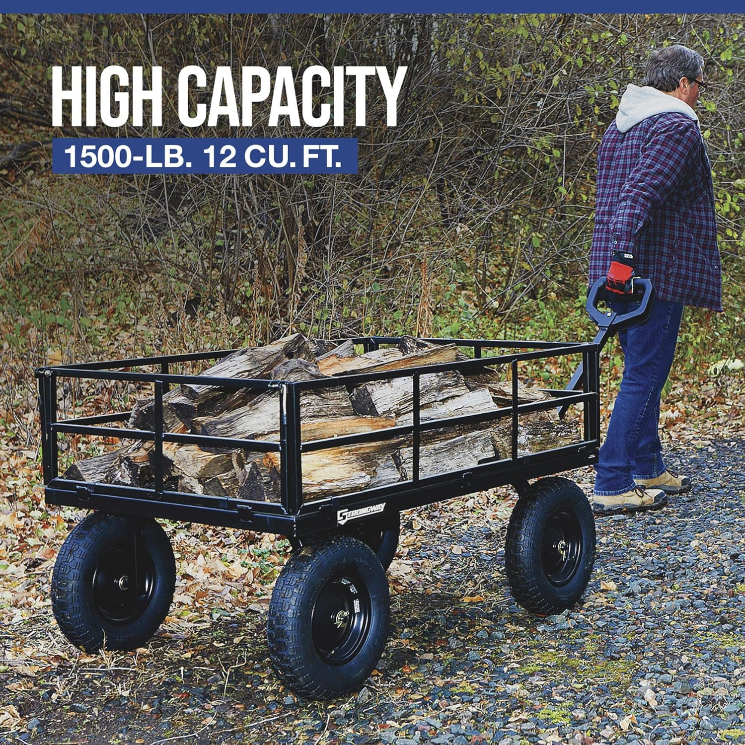 Strongway Black Steel Utility Cart with Pneumatic Wheels