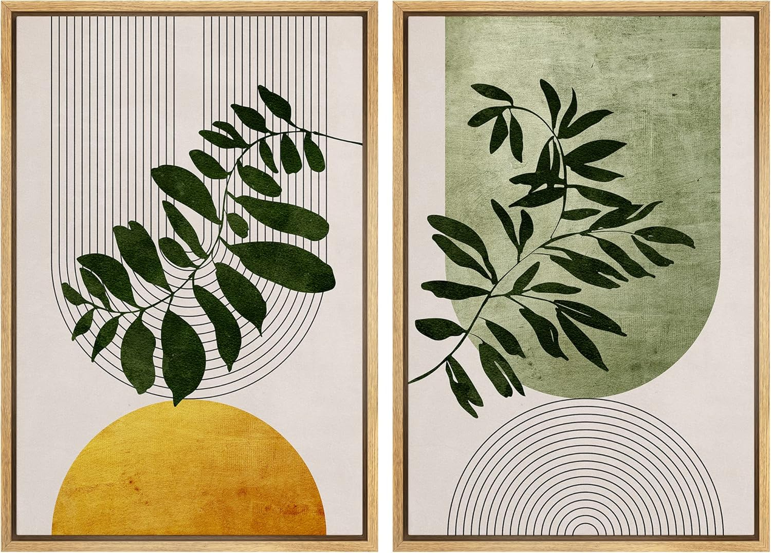 IDEA4WALL Framed Canvas Print Wall Art Set Mid-Century Geometric Plant Leaf Nature Wilderness Illustrations Modern Art Rustic Decorative for Living Room, Bedroom, OfficeL - 24"x36"x2 Black