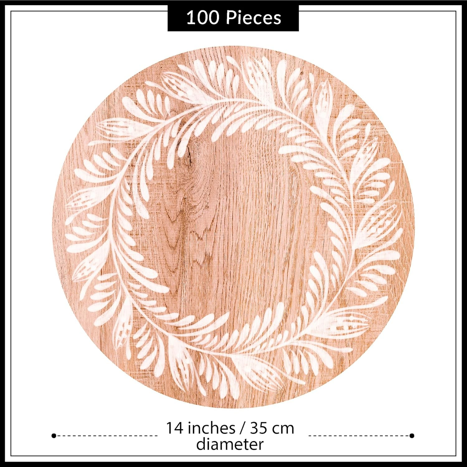 Hand Painted Floral on Wood Round Paper Placemats Disposable, for Dining Table, Paper Chargers, Wood Placemats, 14", 100PCS, Parties, Weddings, Thanksgiving, Valentines Day