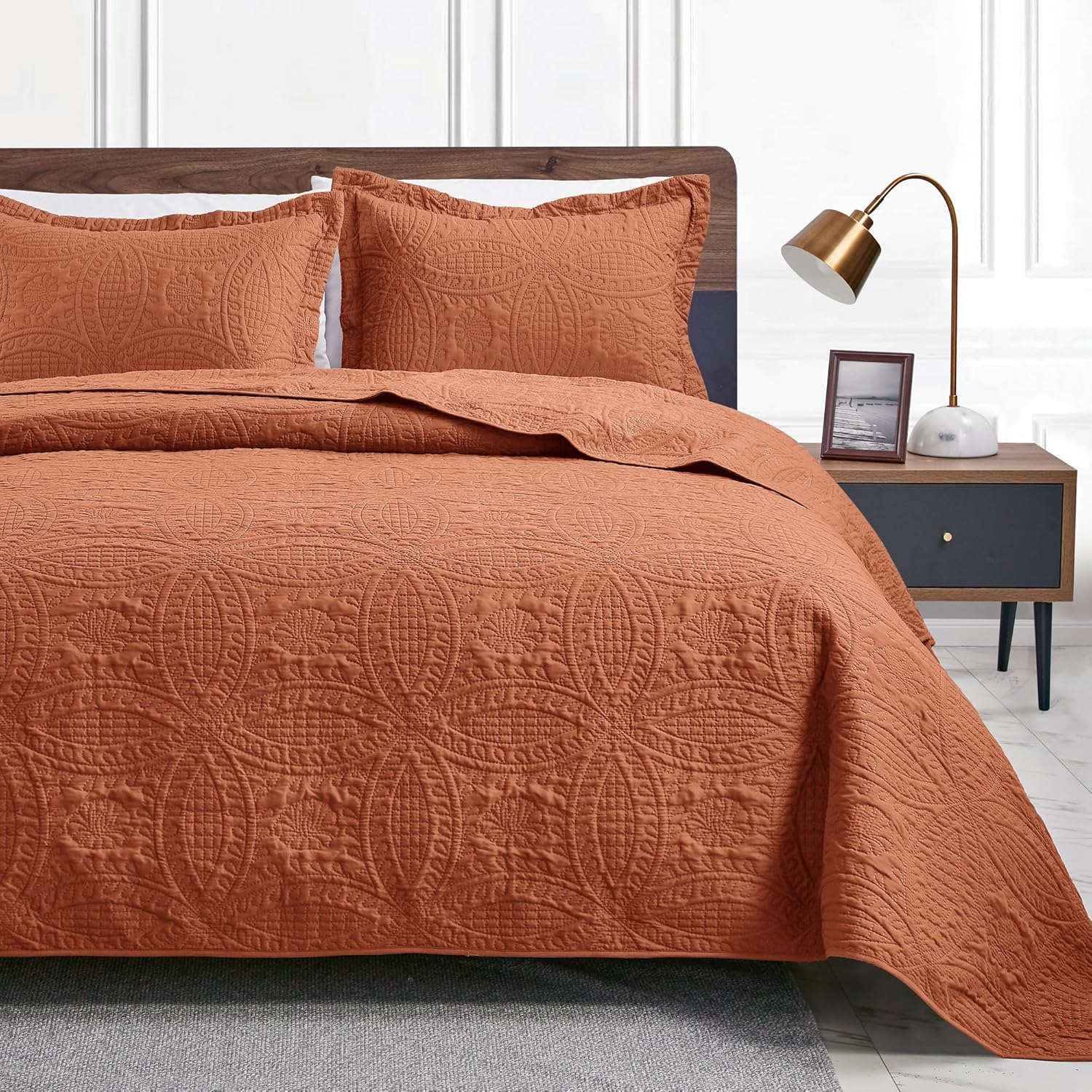Queen Bed  Bedspreads 3 Piece Coin Pattern Umber - 3 Piece - Full - Queen