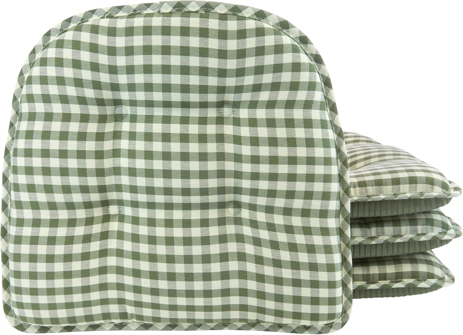 Non-Slip Tufted Chair Cushions for Dining Room, Kitchen and Office Use, U-Shaped Skid-Proof Seat Pad, 15x16 Inches, 4 Pack, Gingham Pine
