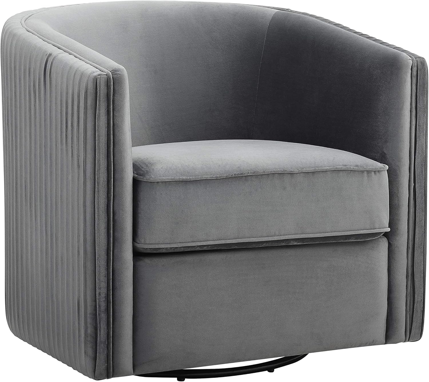 Gray Velvet Barrel Swivel Accent Chair with Metal Frame