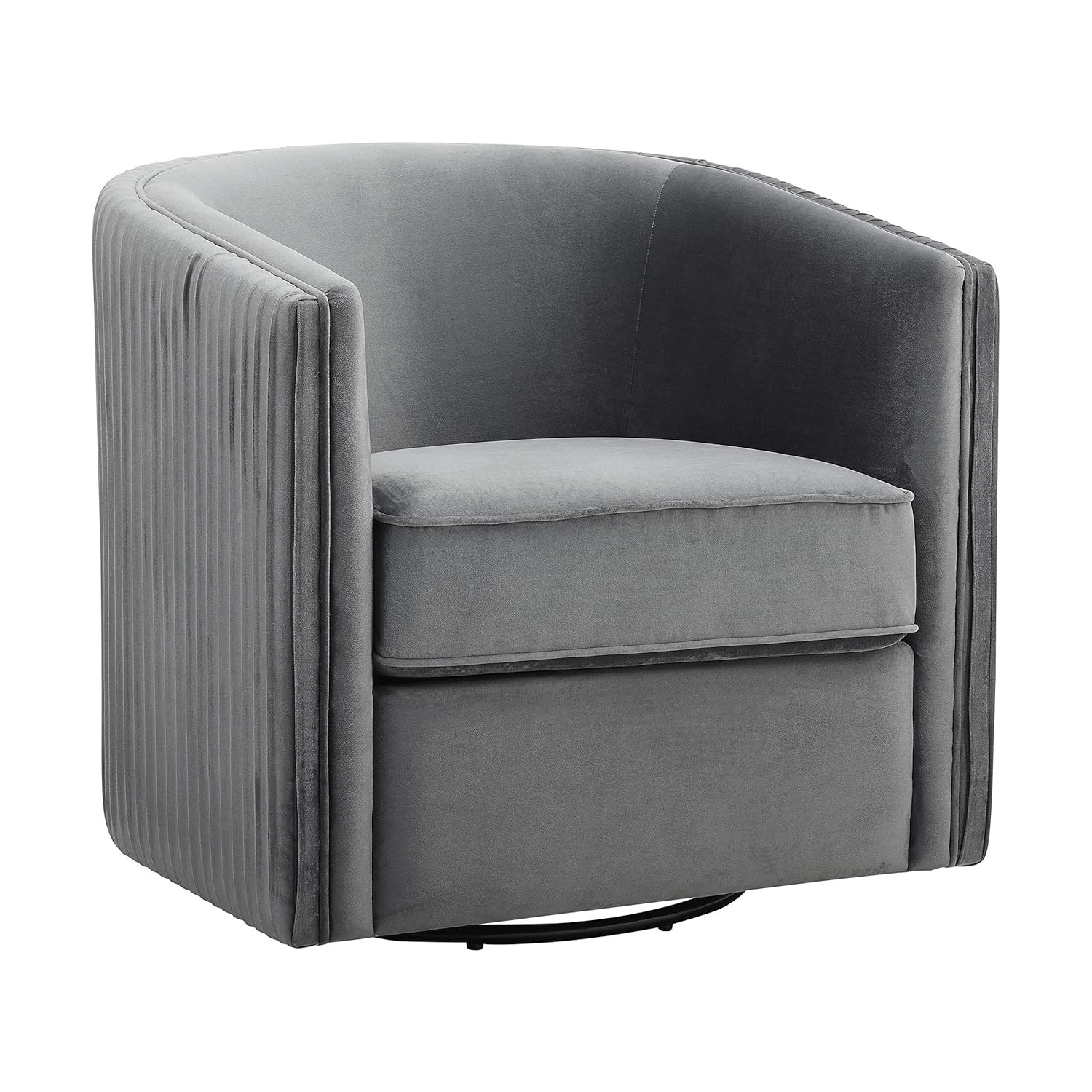 Gray Velvet Barrel Swivel Accent Chair with Metal Frame