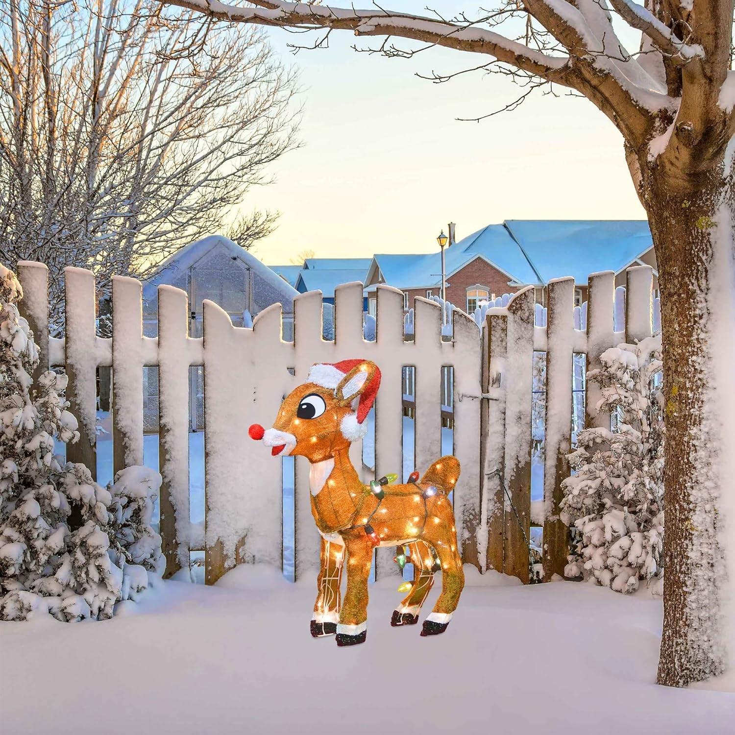 ProductWorks 24 Inch Rudolph with Santa Hat 3D Pre Lit Holiday Decoration