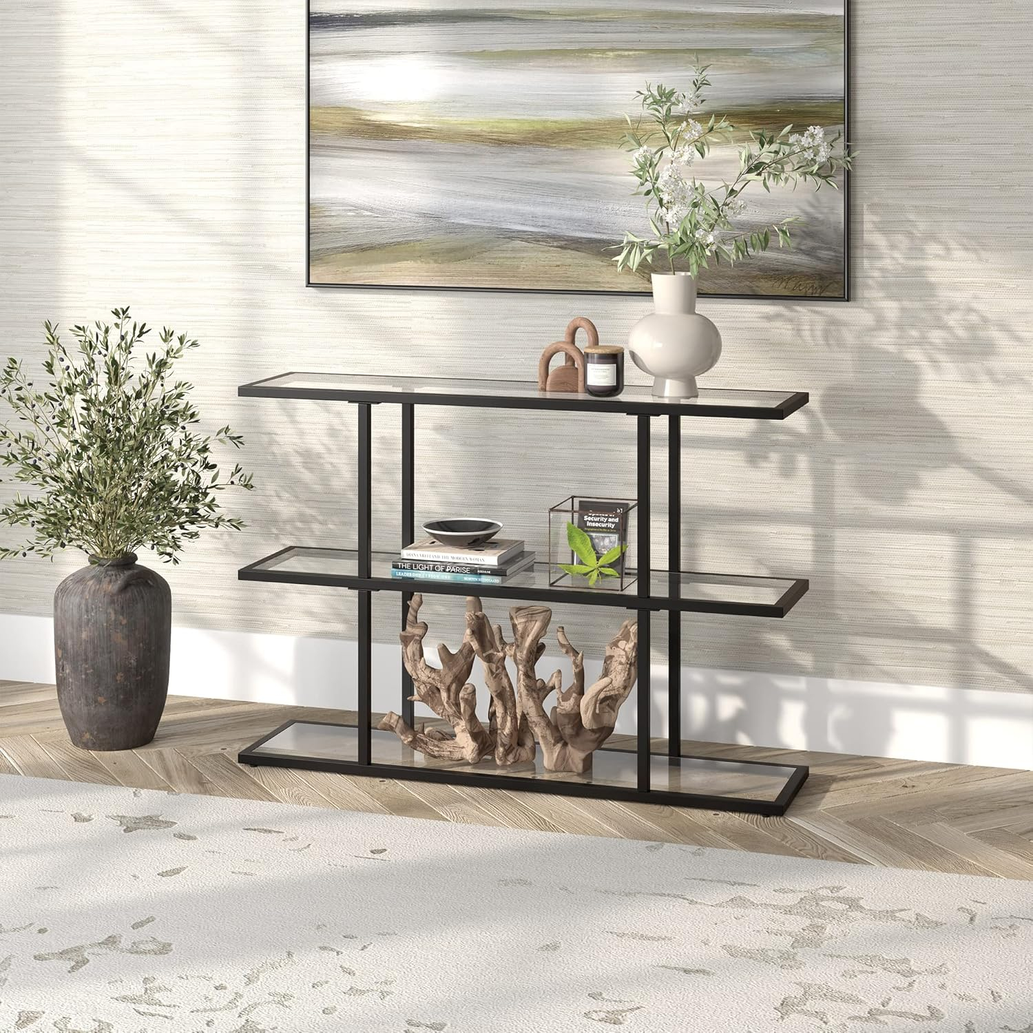 Evelyn&Zoe Yeardley 42" Wide Rectangular Console Table, Blackened Bronze