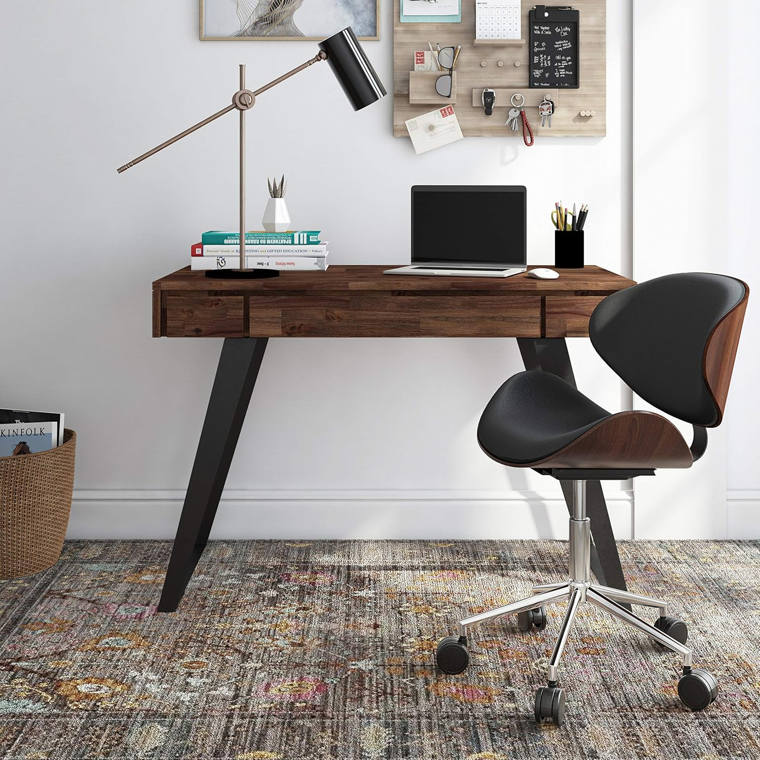 Simpli Home Lowry Solidwood 44 in. Desk in Distressed Charcoal Brown