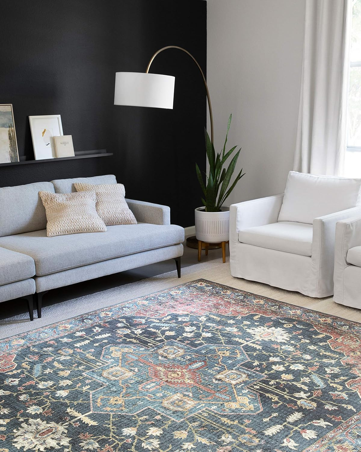 Loloi II Skye Collection SKY-08 Denim/Brick 6'-0" x 6'-0" Round Area Rug