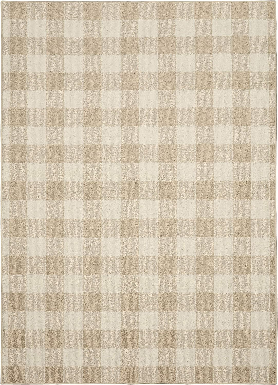 Garland Rug Country Living Buffalo Plaid Polypropylene Tan/Ivory Indoor Area Rug, 7' x 10'