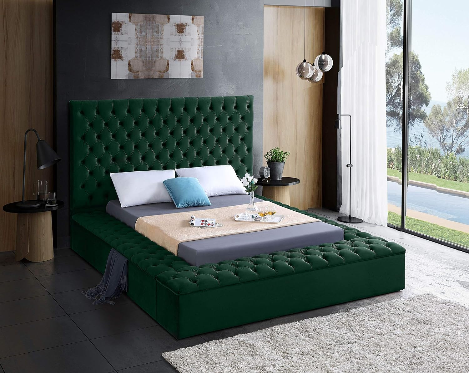 Meridian Furniture Bliss Modern Wood Storage Platform Bed, King, Green