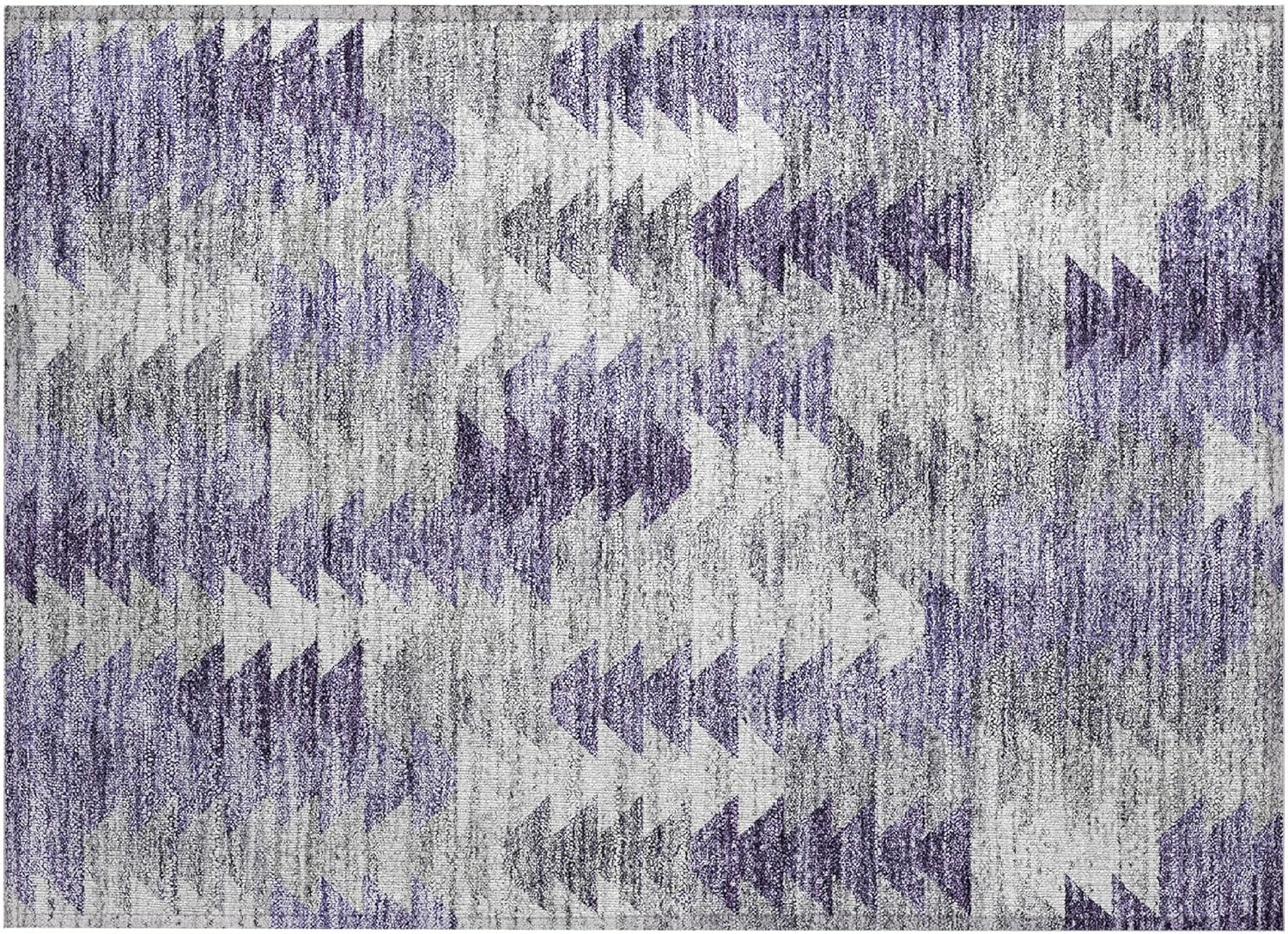 Purple and Gray Synthetic Flat Woven Washable Rug