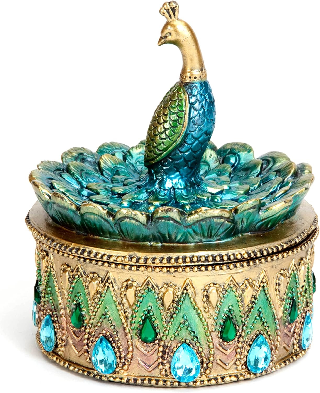 Bits and Pieces - Peacock Keepsake Box - Peacock Art - Golden Jewelry Box