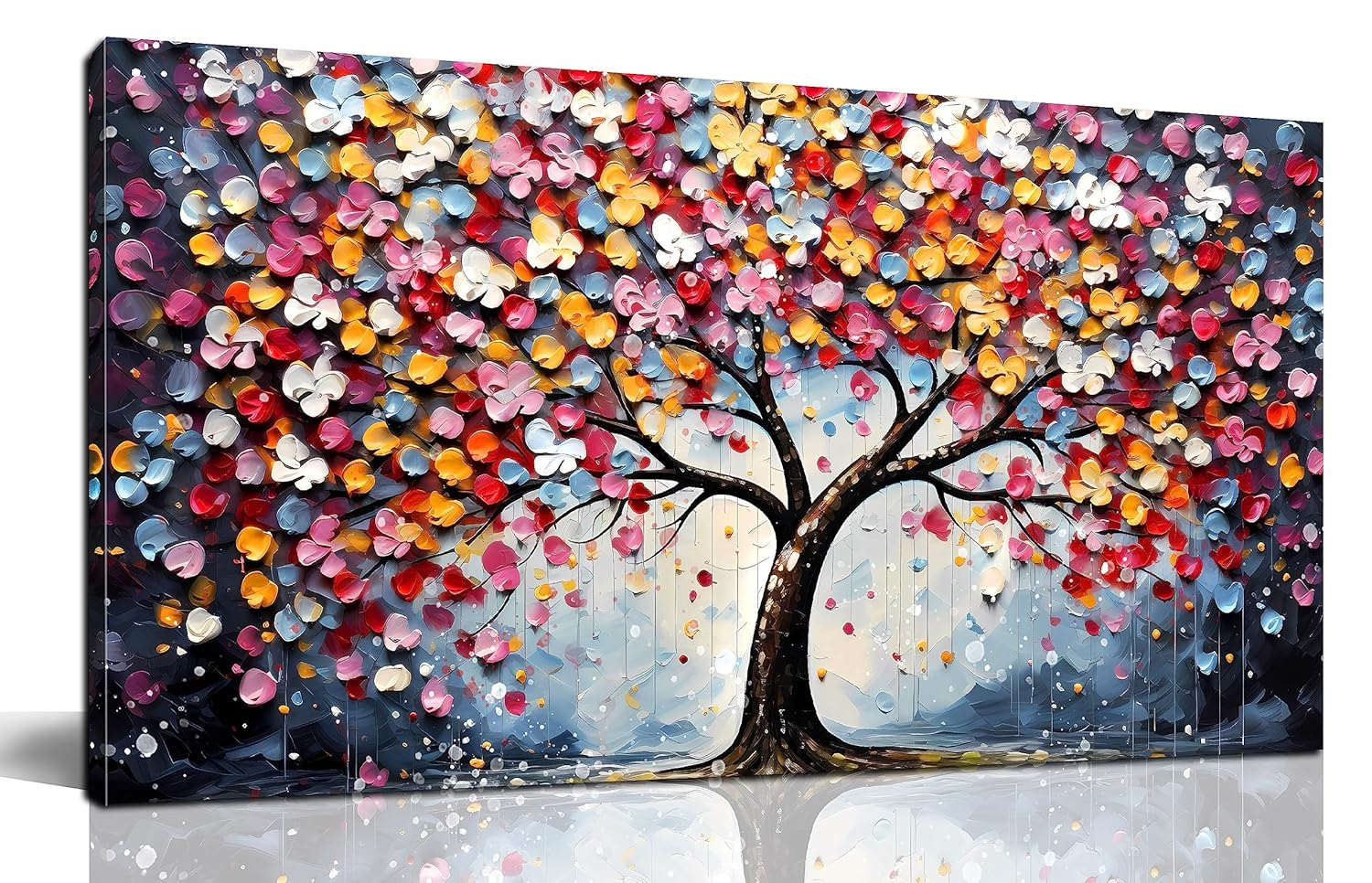 Zoyotago Large Canvas Wall Art Colorful Flower Tree Picture Gray Backgrounds Canvas Prints Ready to Hang for Bedroom Living Room Size 20x40