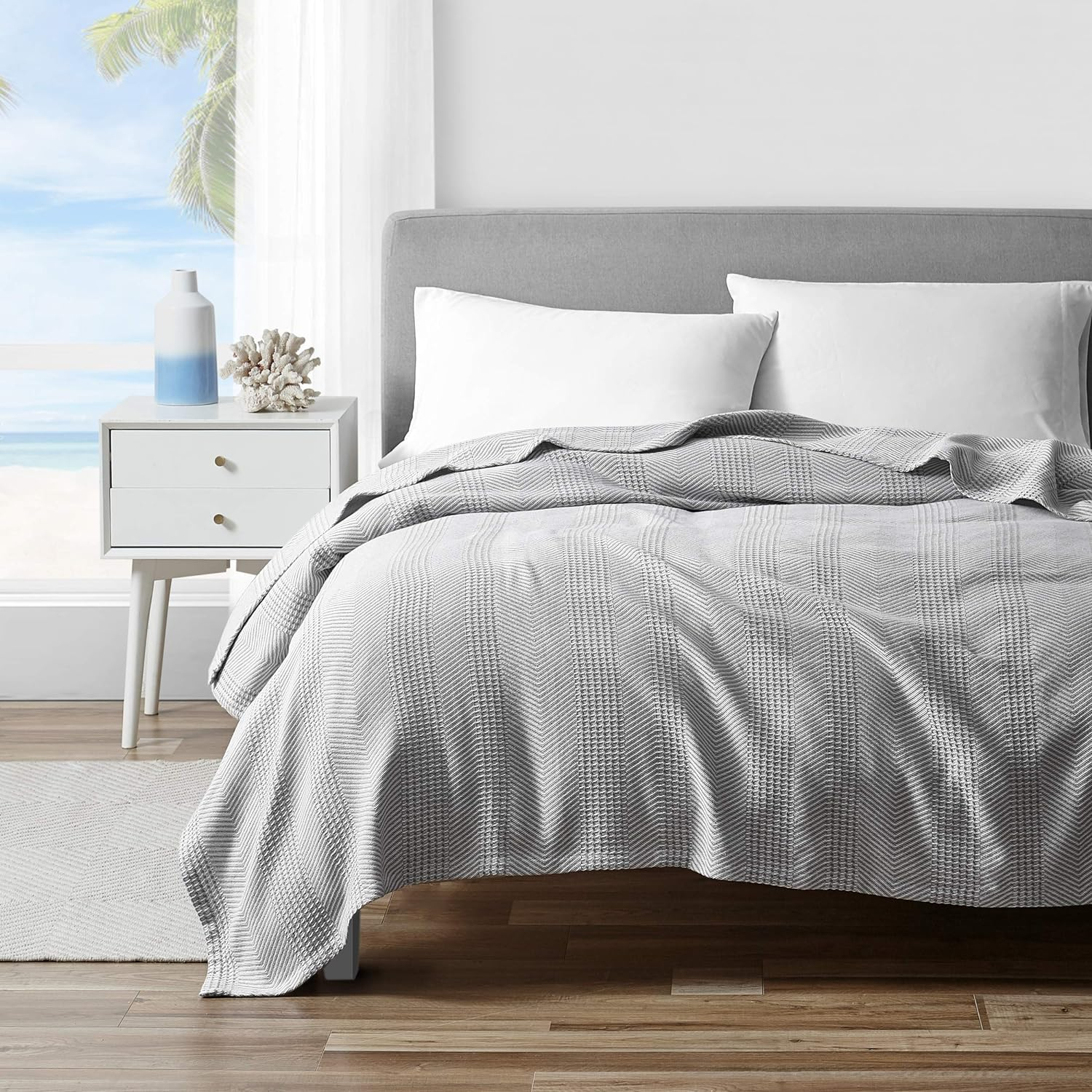 Grey Chevron King Cotton Machine Washable Blanket