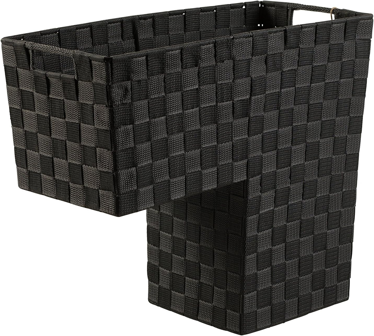 Black Nylon-Woven Stair Step Basket with Handle