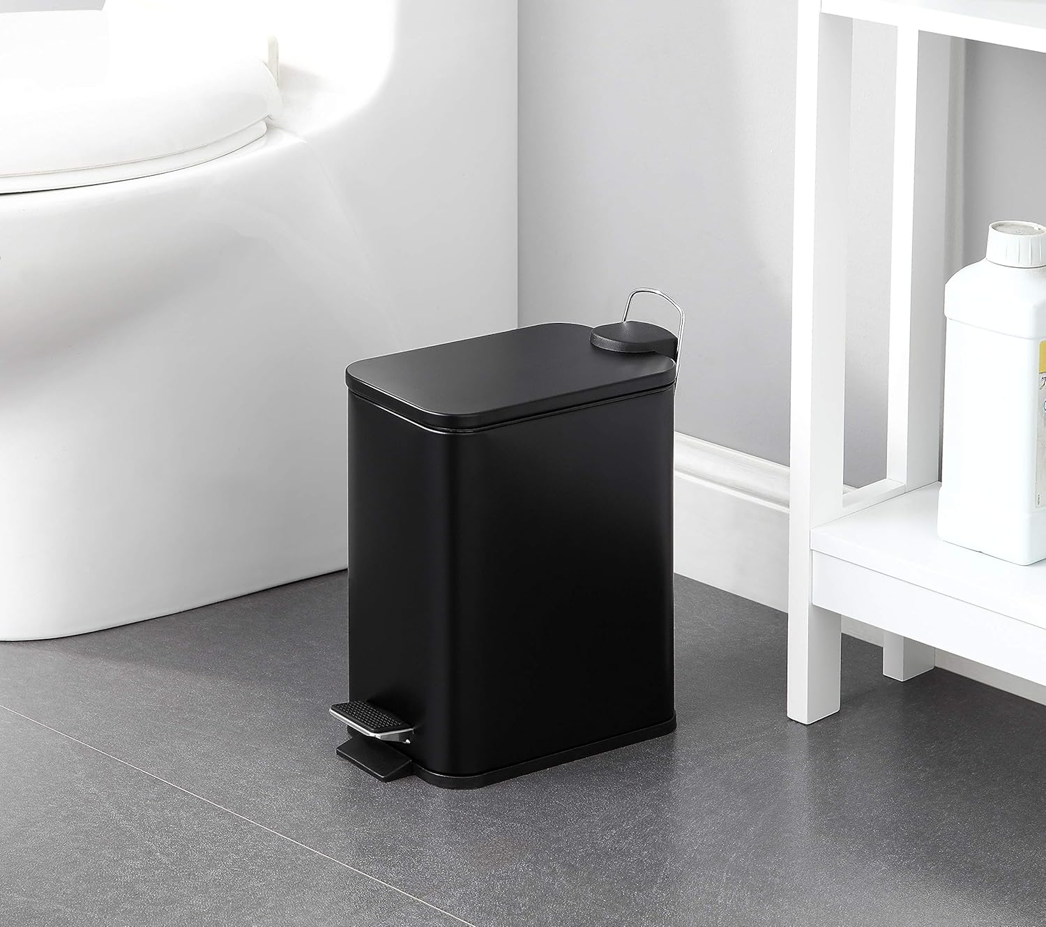 SunnyPoint Rectangle 1.32 Gallon Wastebasket with Plastic Inner Buckets; Black, Metal.