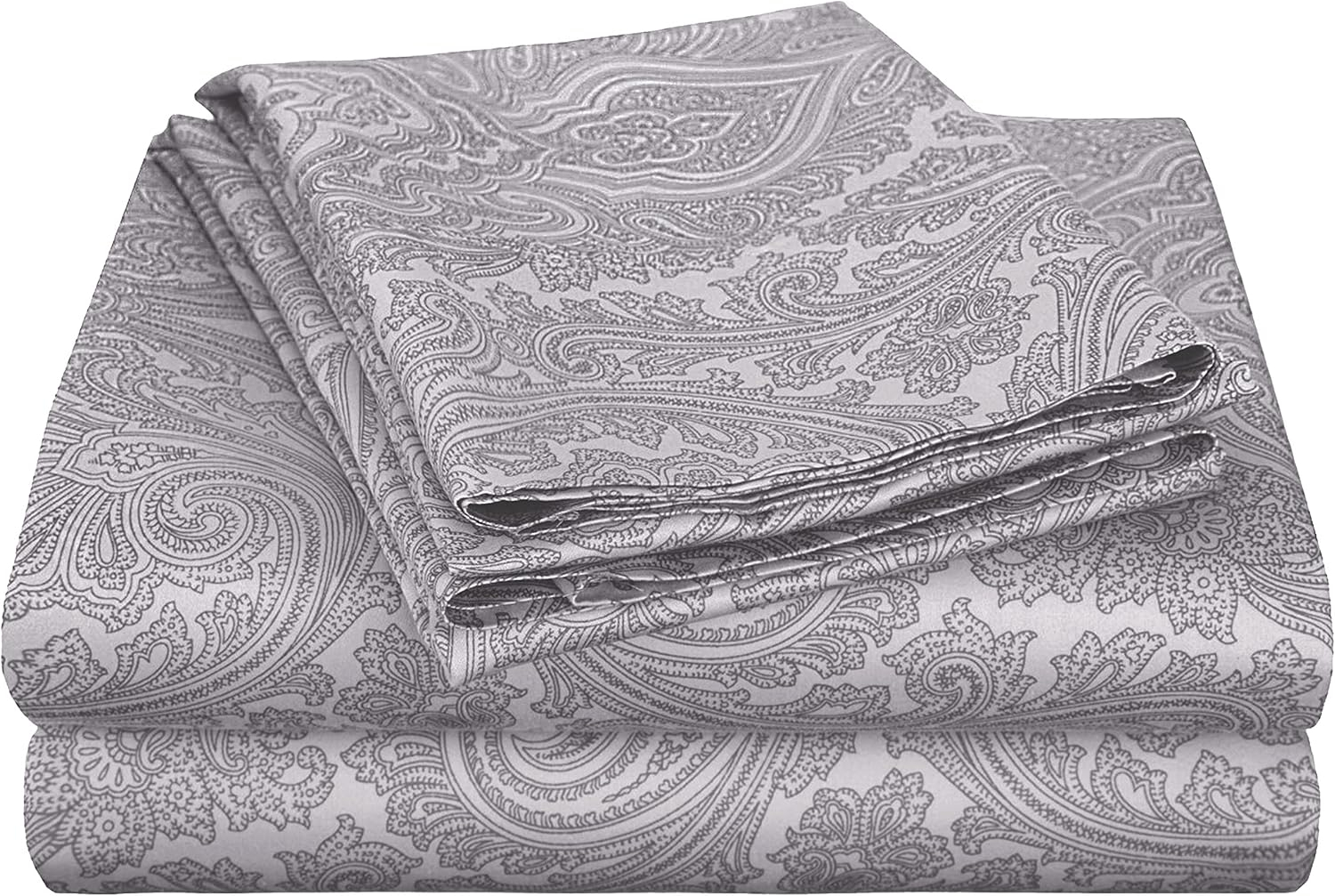 Superior Italian Paisley Cotton Blend Classic Sheet Set, California King, Grey