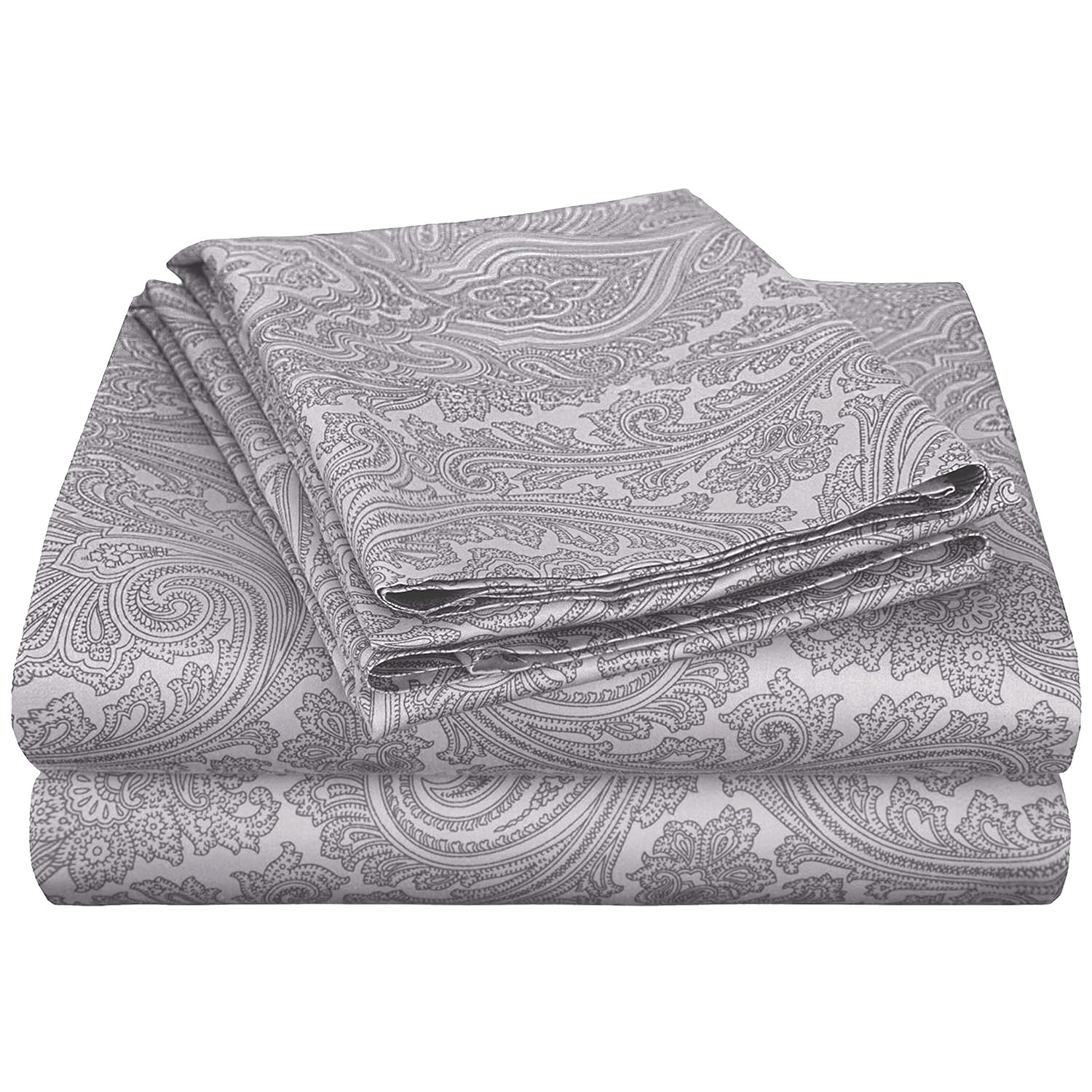 Superior Italian Paisley Cotton Blend Classic Sheet Set, California King, Grey