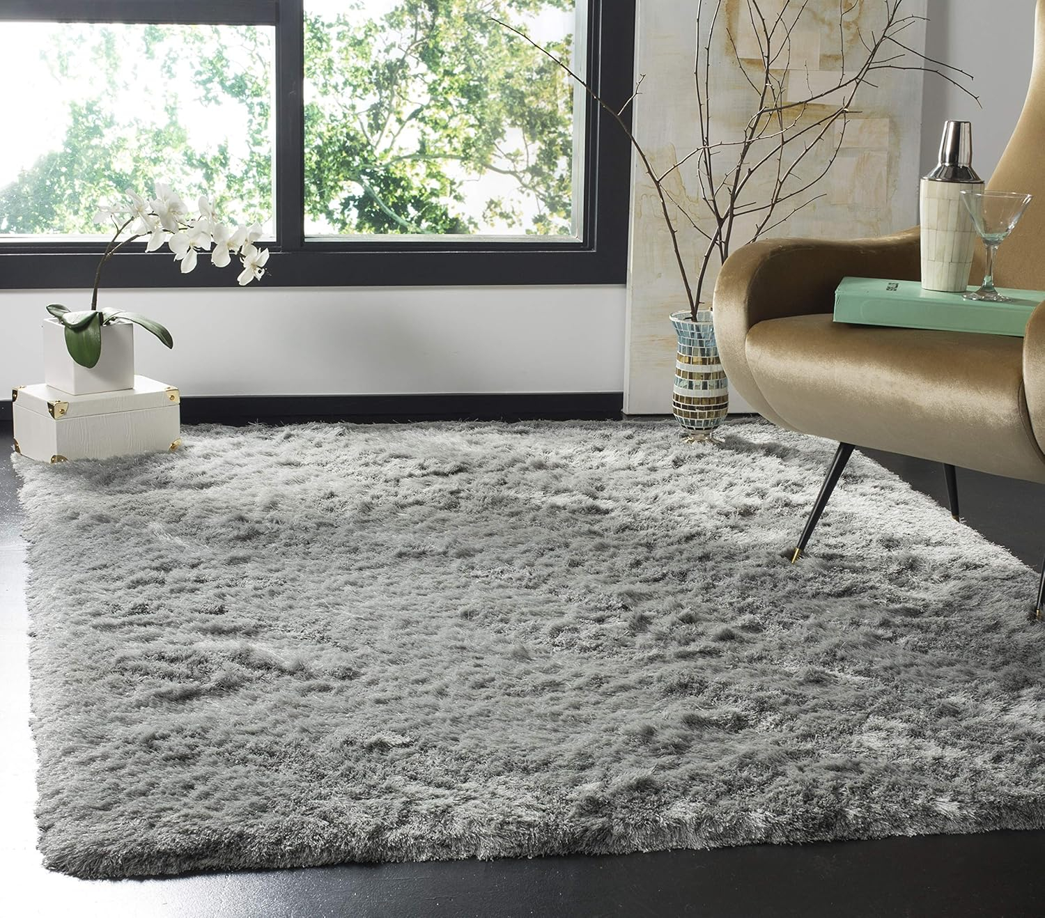 SAFAVIEH Paris Darwin Plush Polyester Shag Area Rug, Sage, 8' x 10'