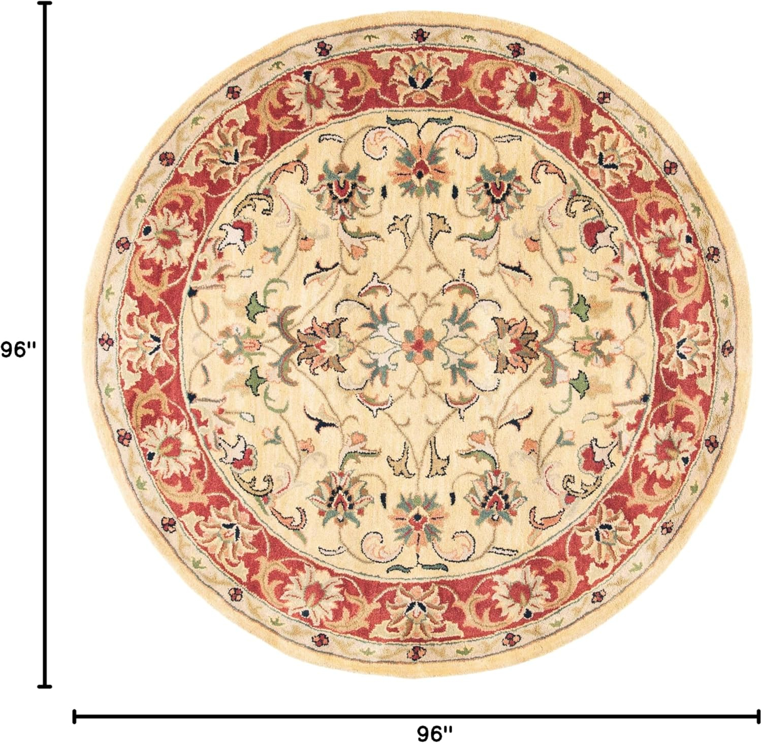 SAFAVIEH Classic Nicholas Floral Bordered Wool Area Rug, Gold/Red, 8' x 8' Round