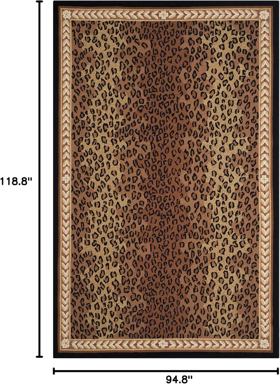 SAFAVIEH Chelsea Doriane Geometric Borders Wool Area Rug, Black/Brown, 7'9" x 9'9"