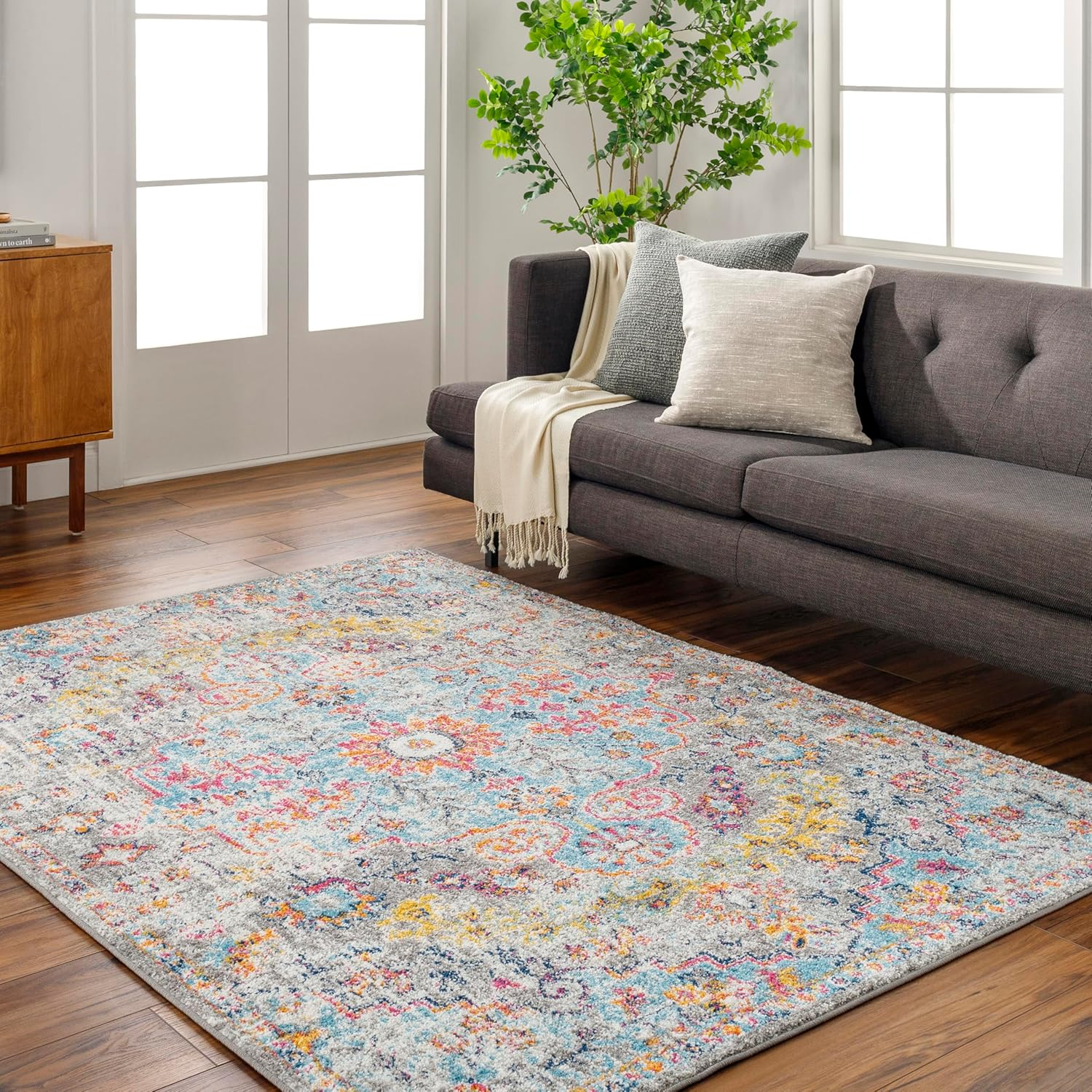 Odelia Light Beige and Gray Synthetic Area Rug