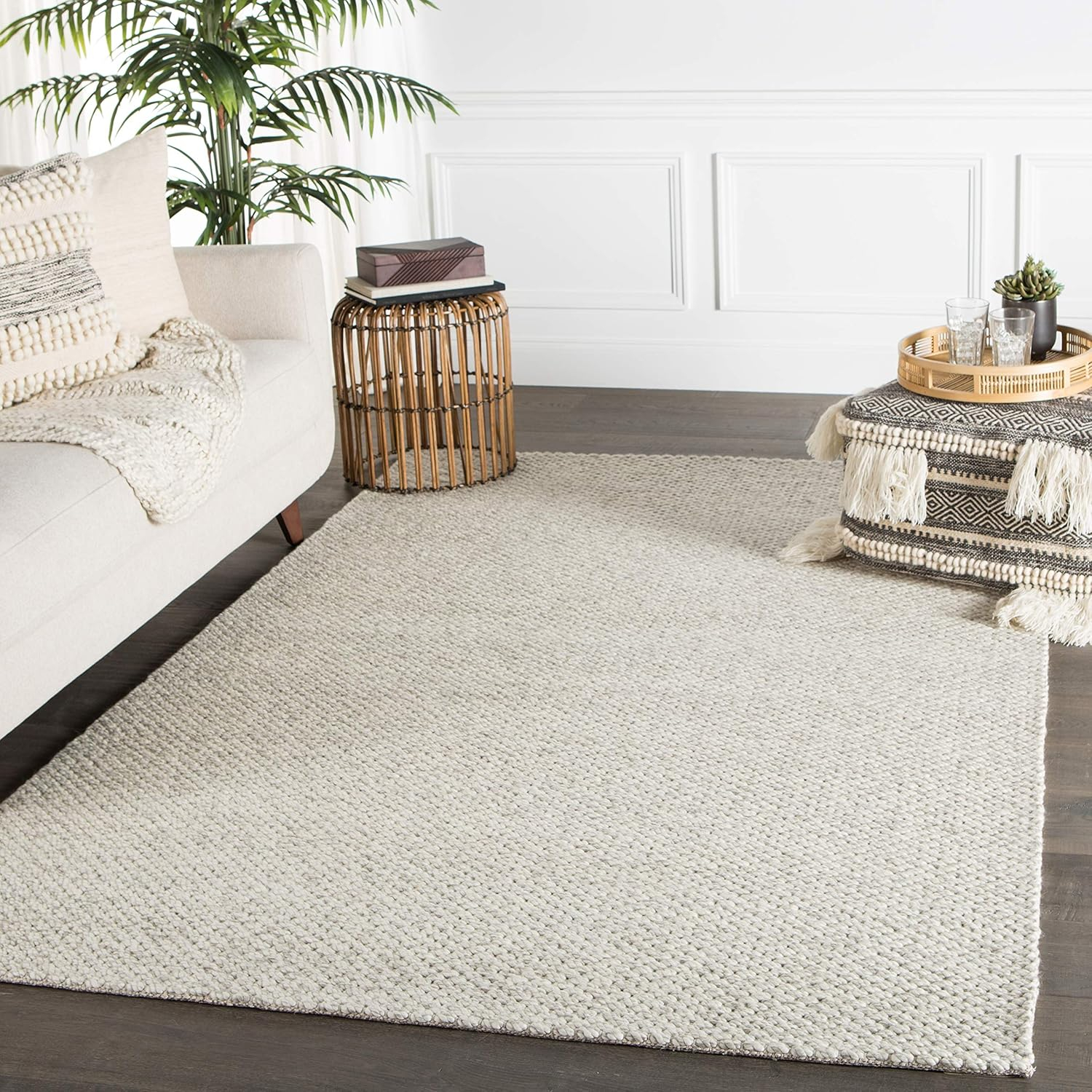 Scandinavia Rakel Wool Area Rug in Solid Taupe/White