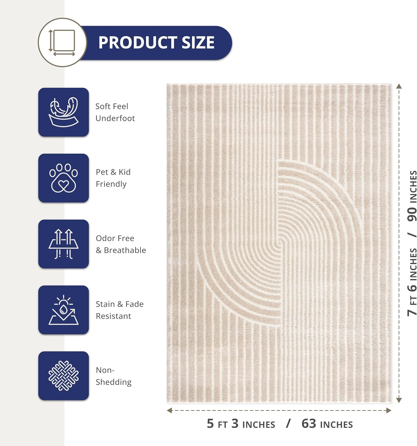 Abani Rugs Beige Arch Pattern Knot Modern Print Premium Area Rug - Contemporary No-Shed Neutral 5’x 8’ Bedroom Rug