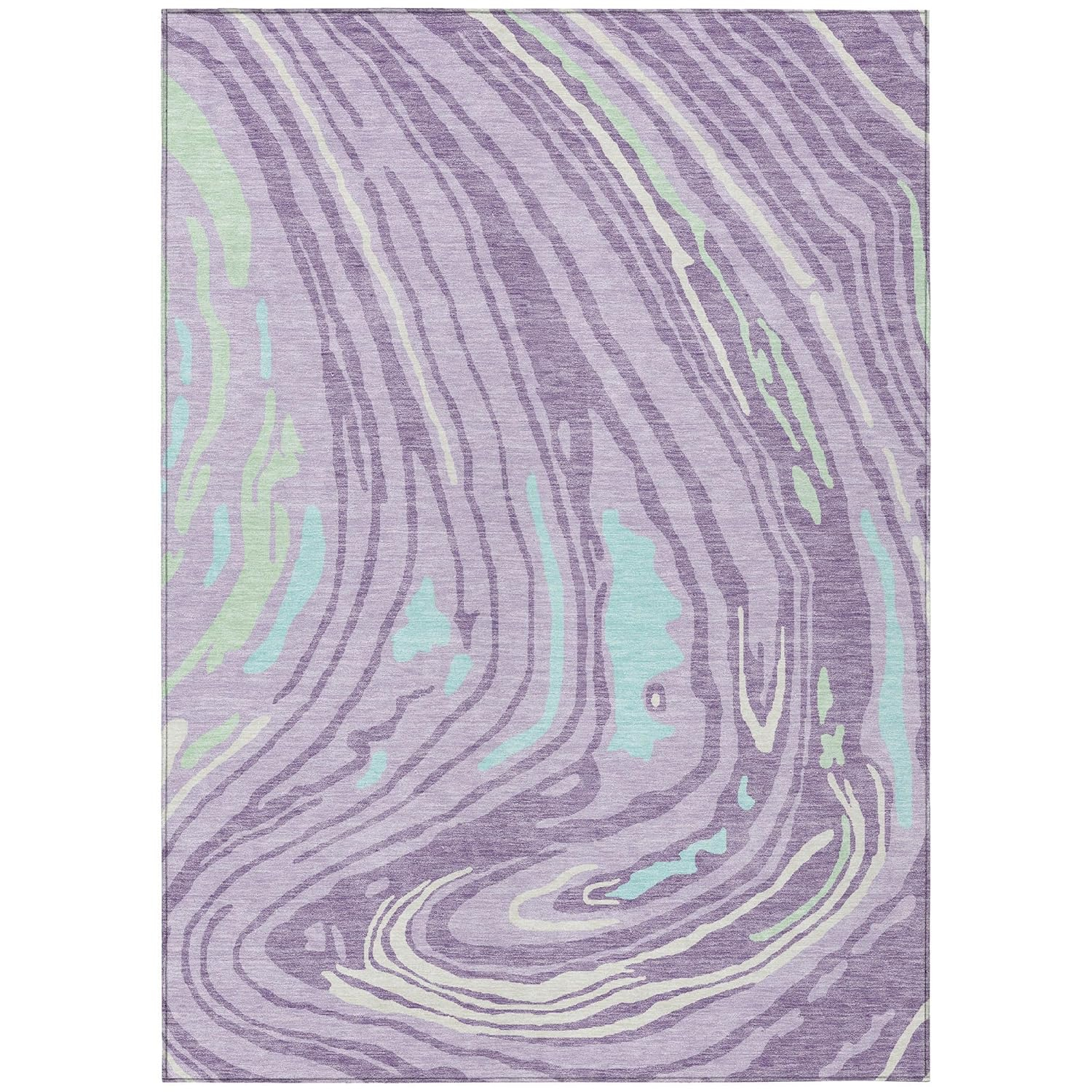 Lavender and Aqua Flat Woven Washable Synthetic Area Rug 5' x 7'