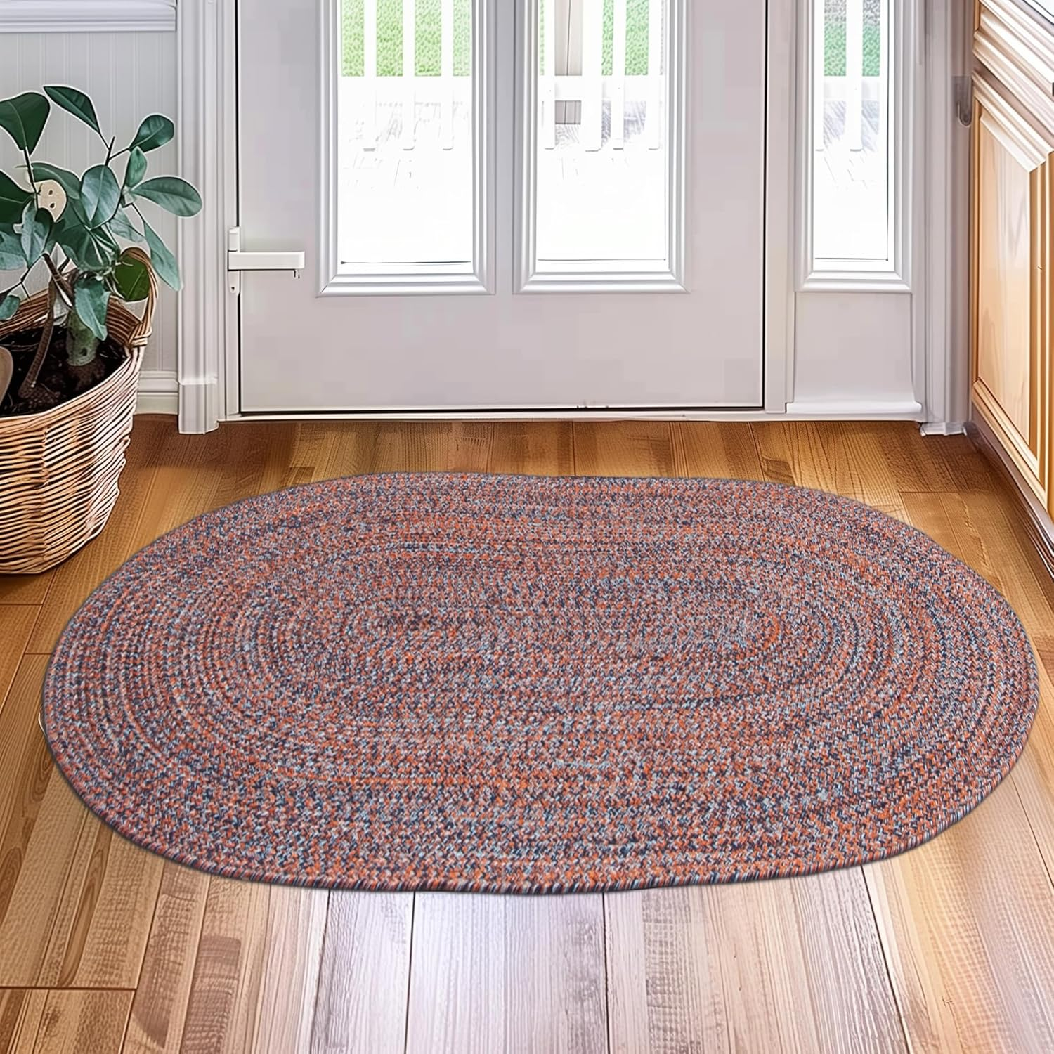 Super Area Rugs Farmhouse Braided Rug Navy, Light Blue, Red 2' x 3' 2' x 3' Navy