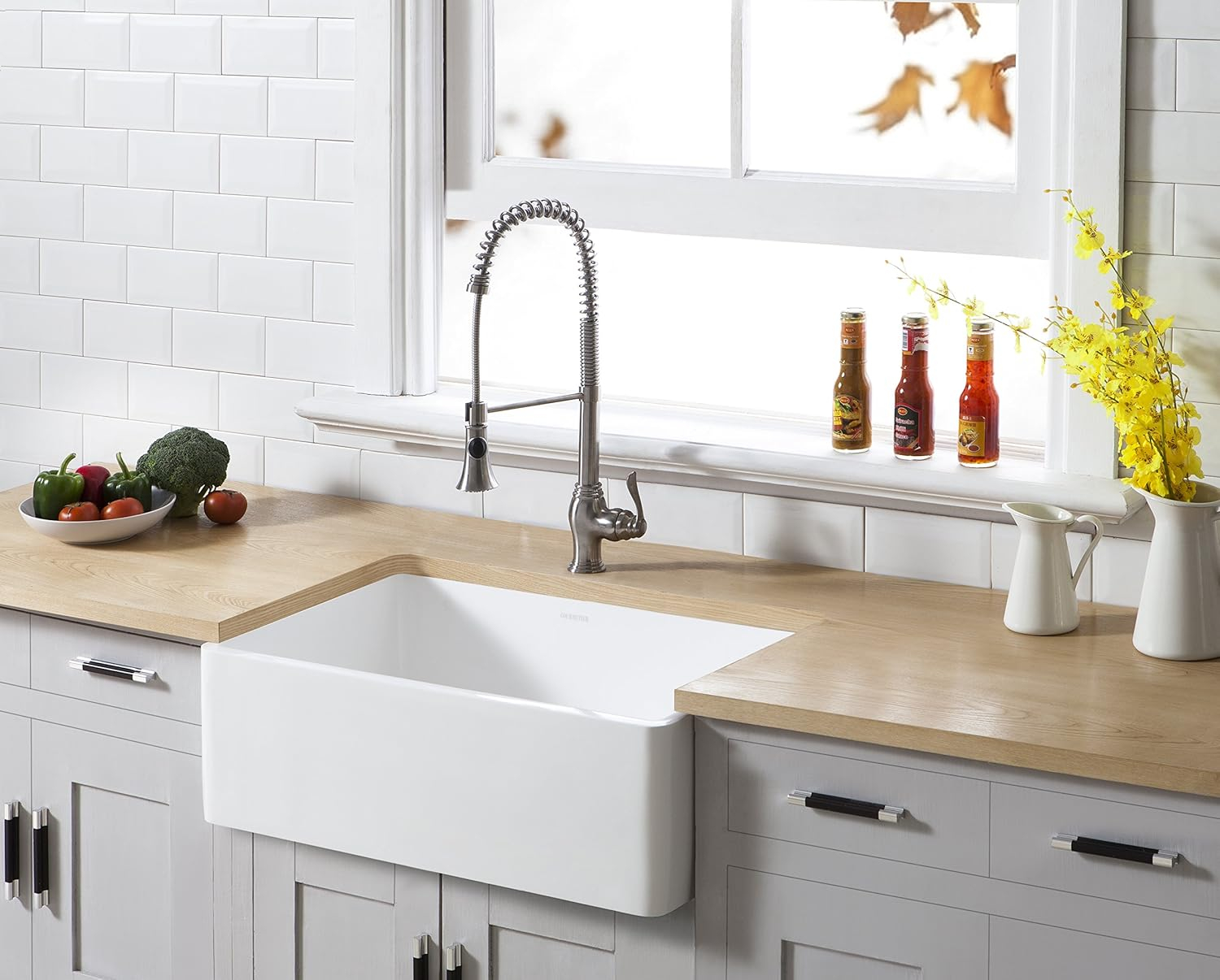 Matte White Stone Farmhouse Single Bowl Kitchen Sink, 30"