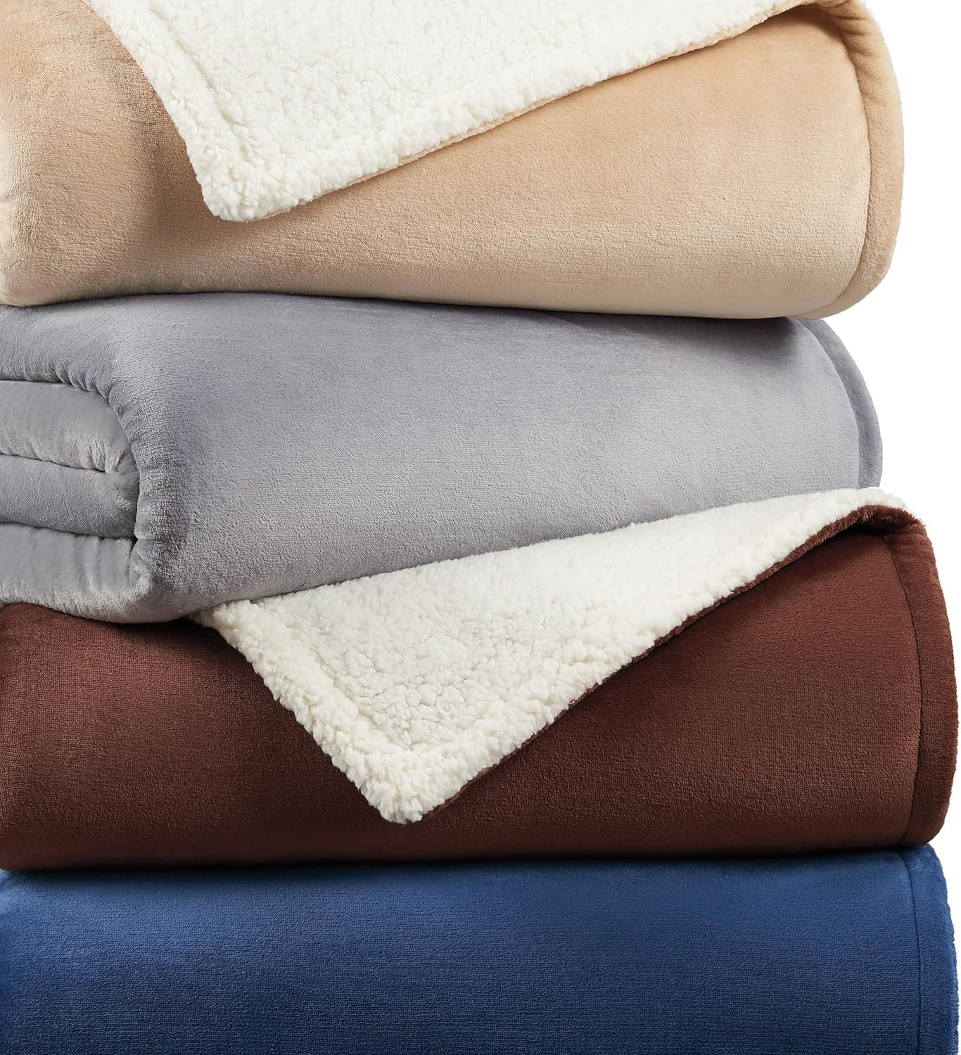 Navy Blue Reversible Sherpa Fleece Throw Blanket, 50x60 inches
