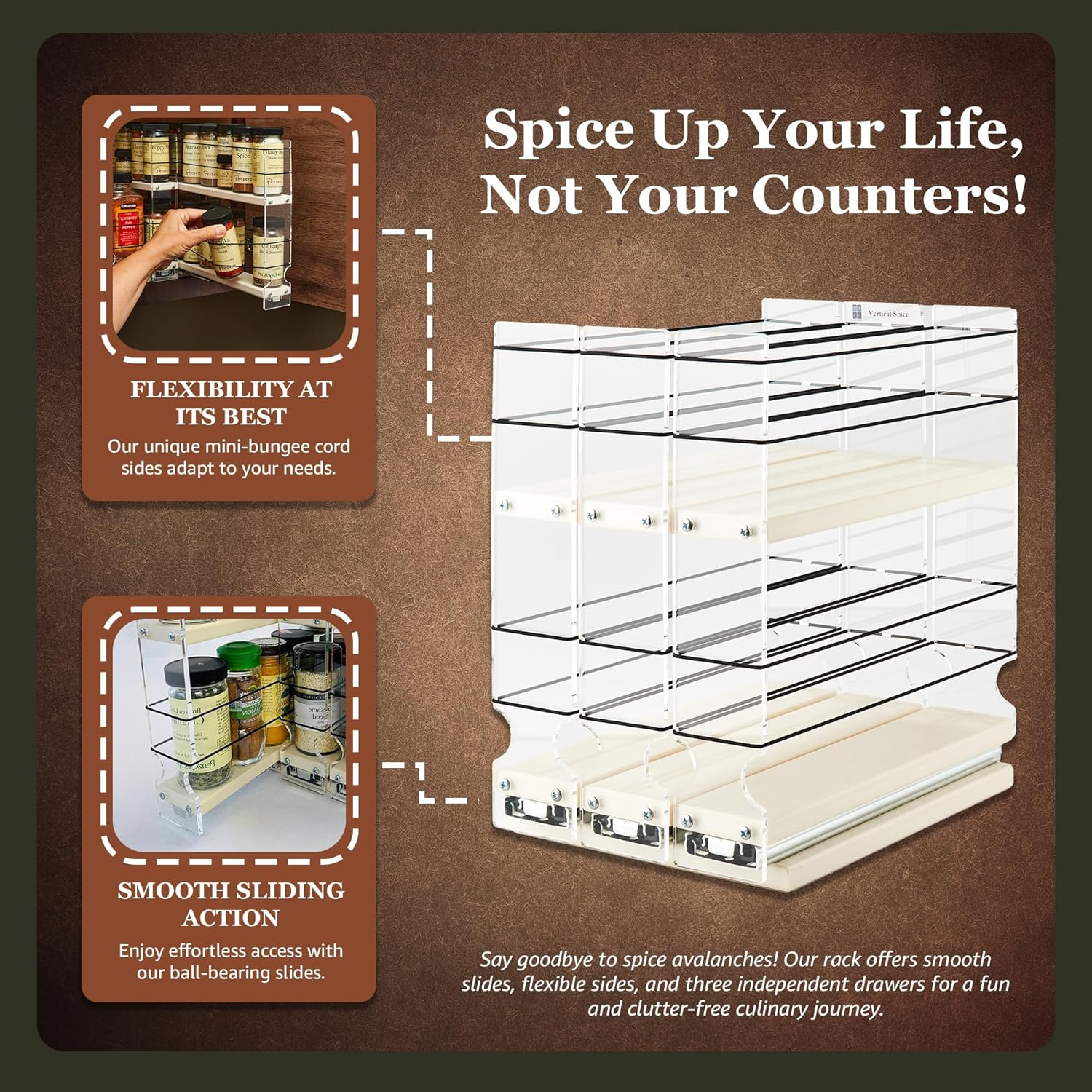 Cream Acrylic and HDPE 3-Drawer Spice Rack Organizer